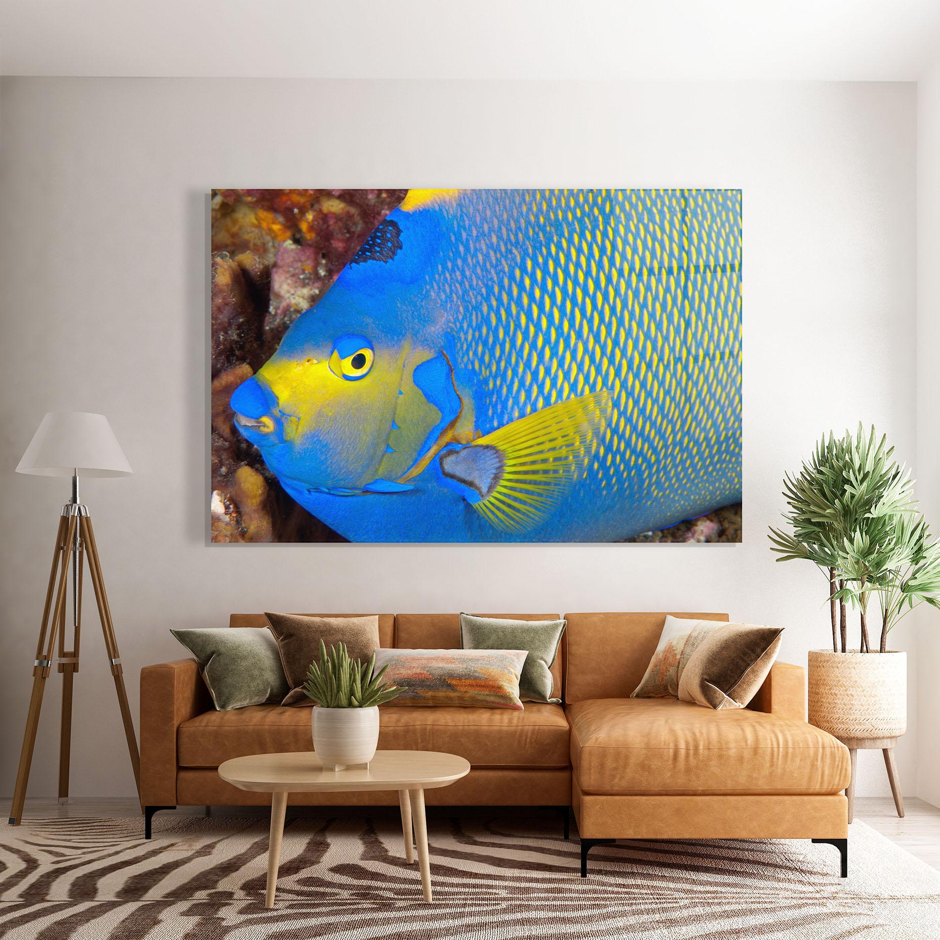 Obraz na Szkle Blue Yellow Fish mockup 7