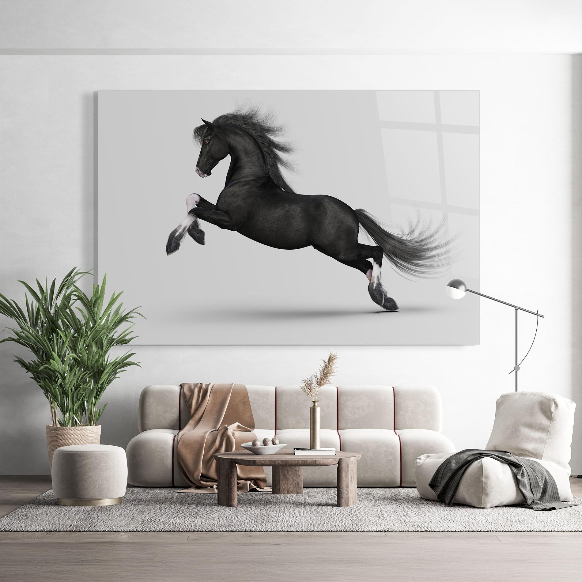 Obraz na Szkle Black Horse Galloping mockup 9