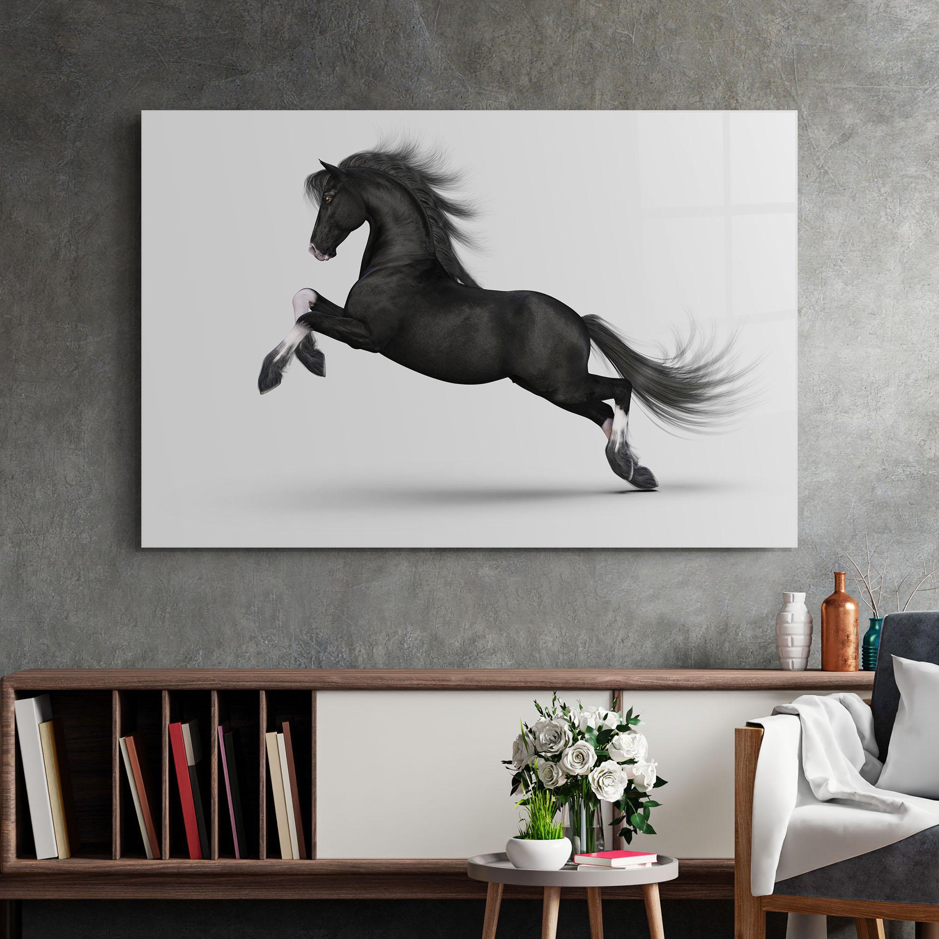 Obraz na Szkle Black Horse Galloping mockup 2