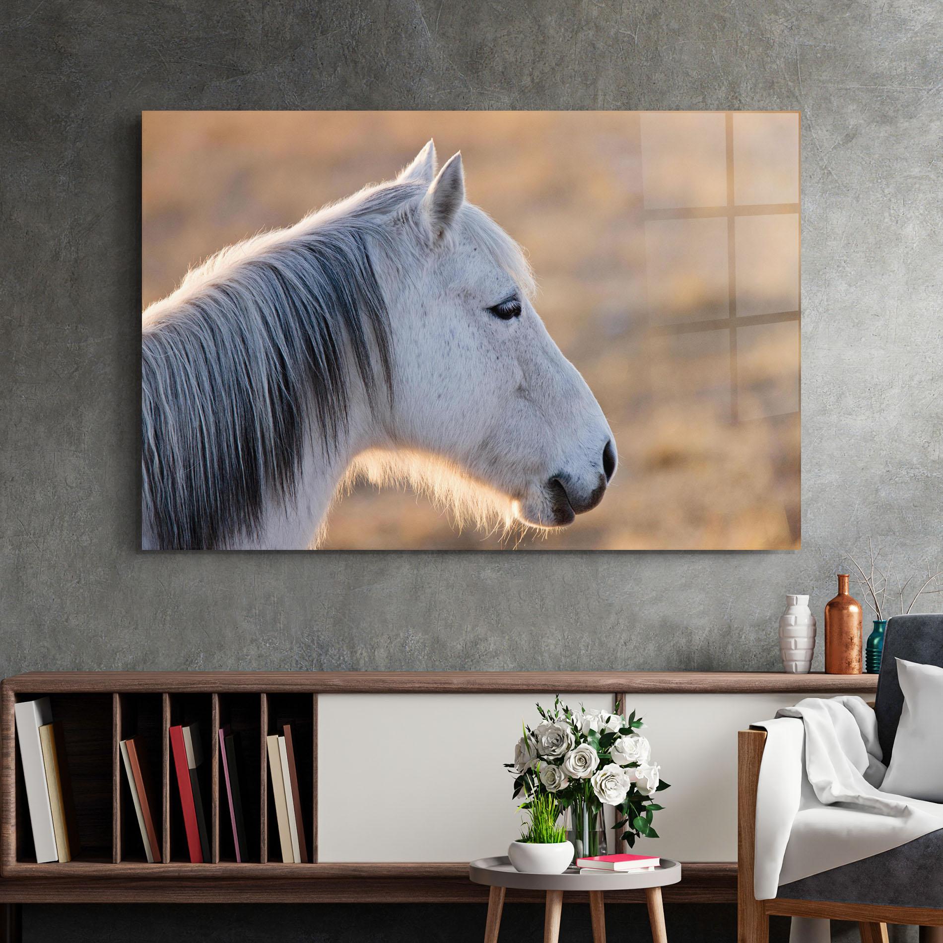 Obraz na Szkle Light Gray Horse Looking mockup 2