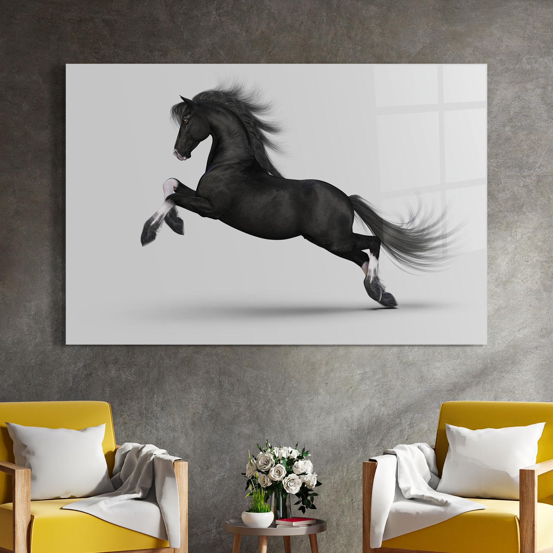 Obraz na Szkle Black Horse Galloping mockup 4