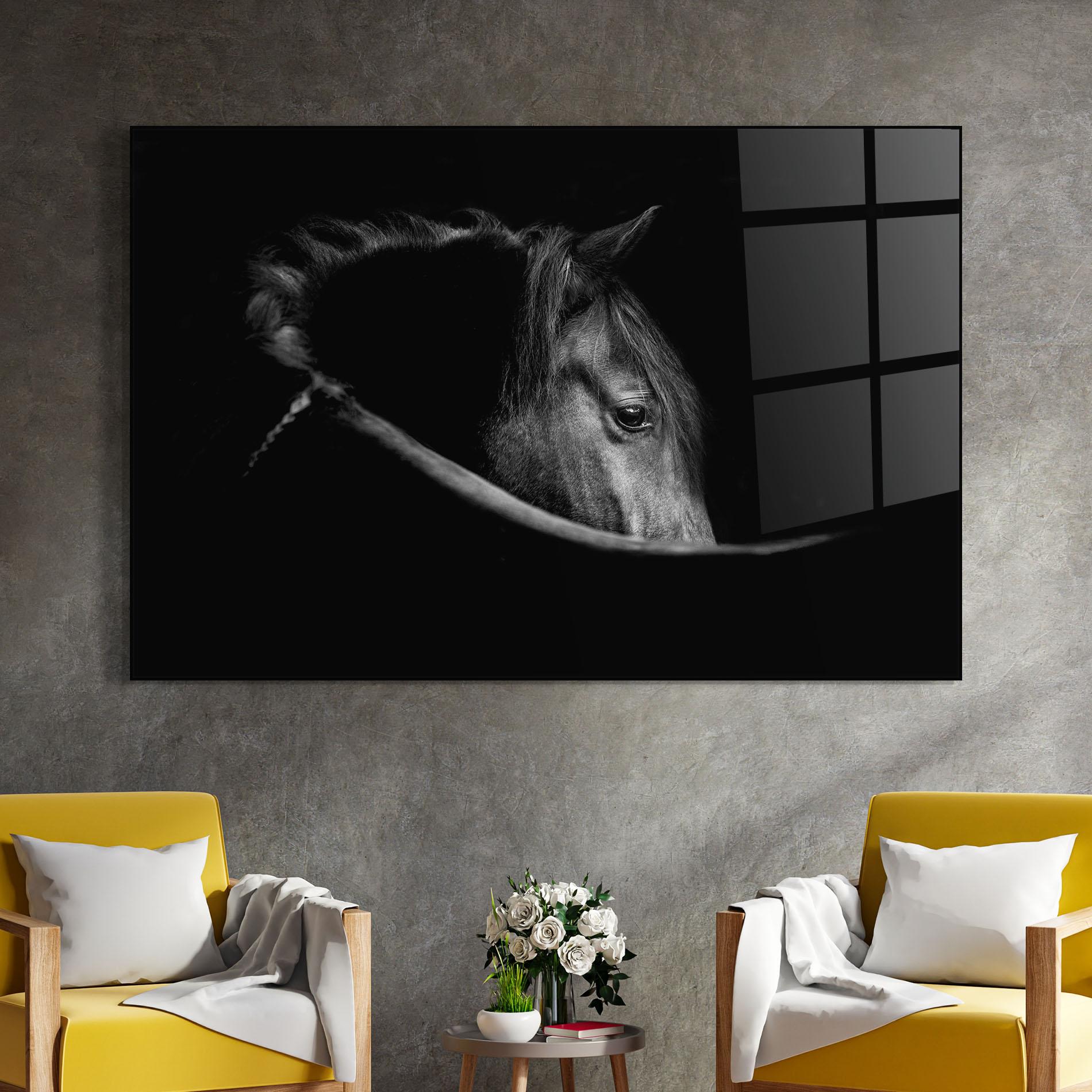 Obraz na Szkle Black Horse Looking mockup 4