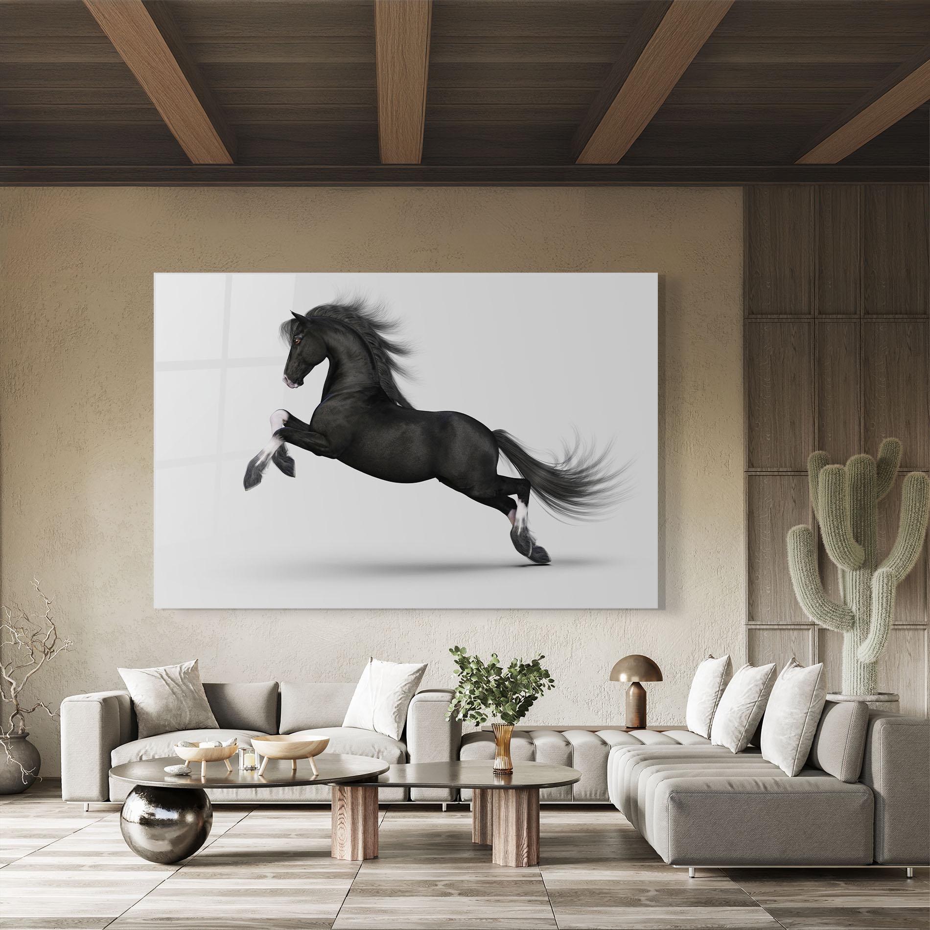 Obraz na Szkle Black Horse Galloping mockup 8