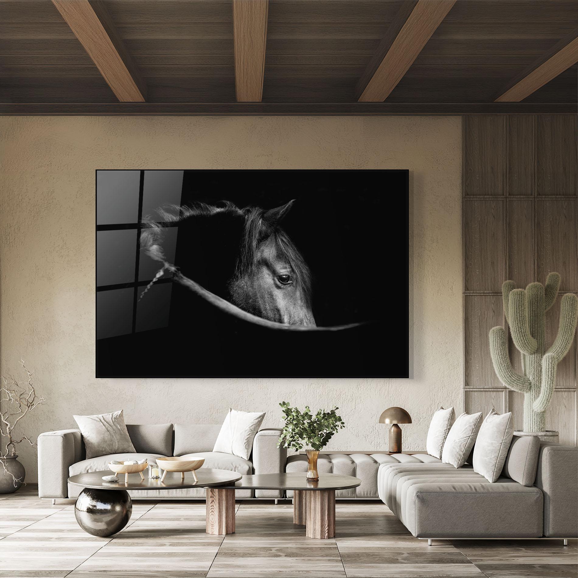 Obraz na Szkle Black Horse Looking mockup 8