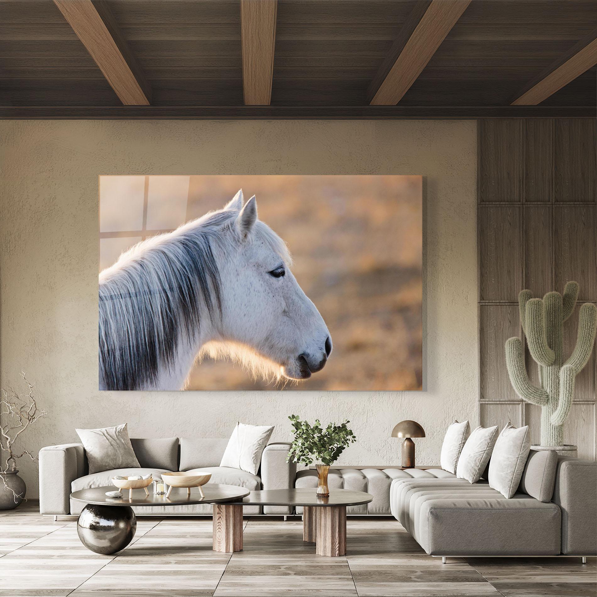 Obraz na Szkle Light Gray Horse Looking mockup 8