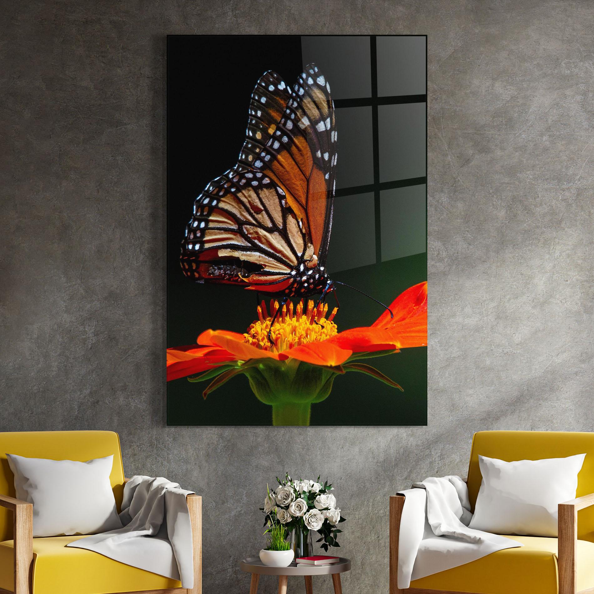 Obraz na Szkle Dark Orange Butterfy mockup 4