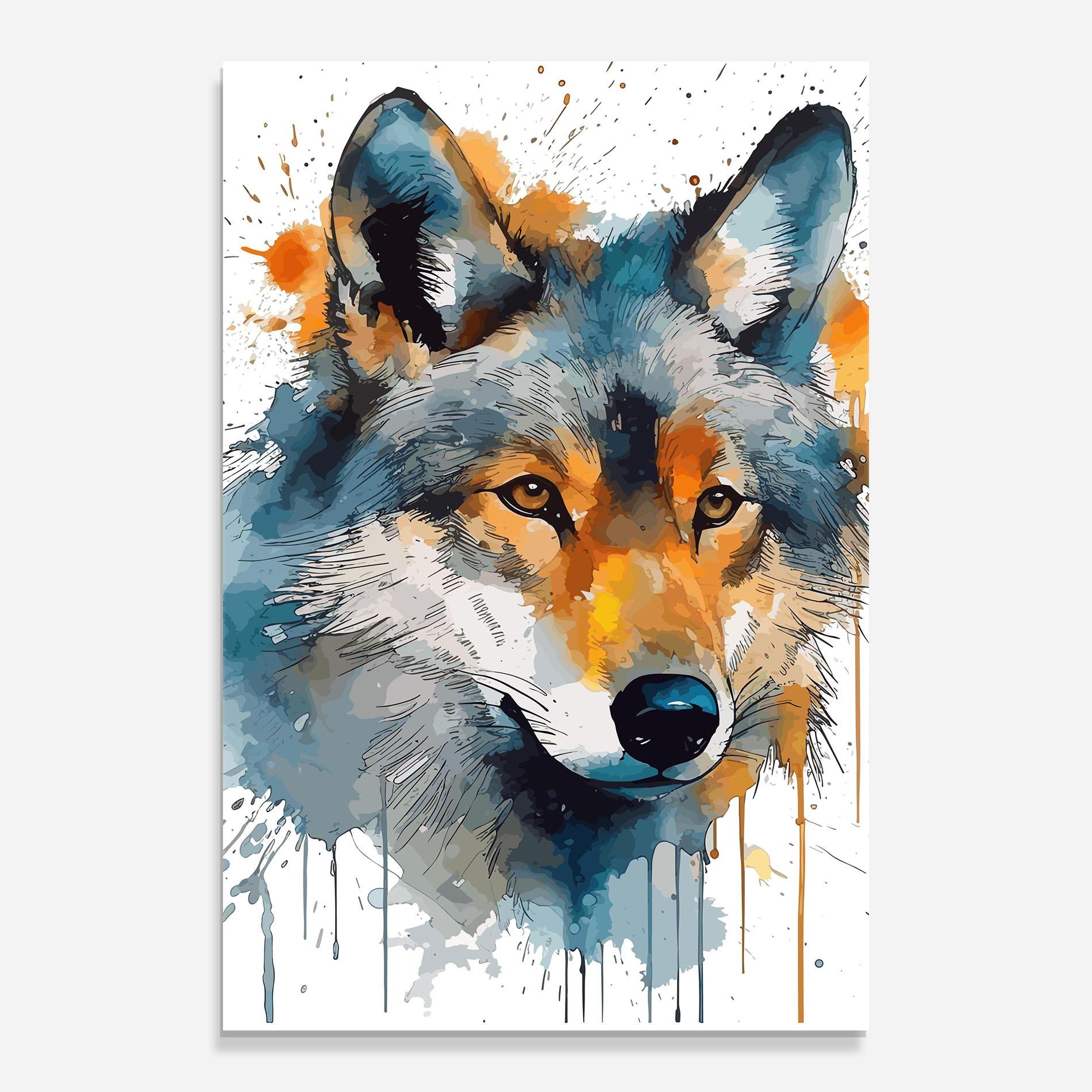Obraz na Szkle Orange Watercolor Wolf mockup 0