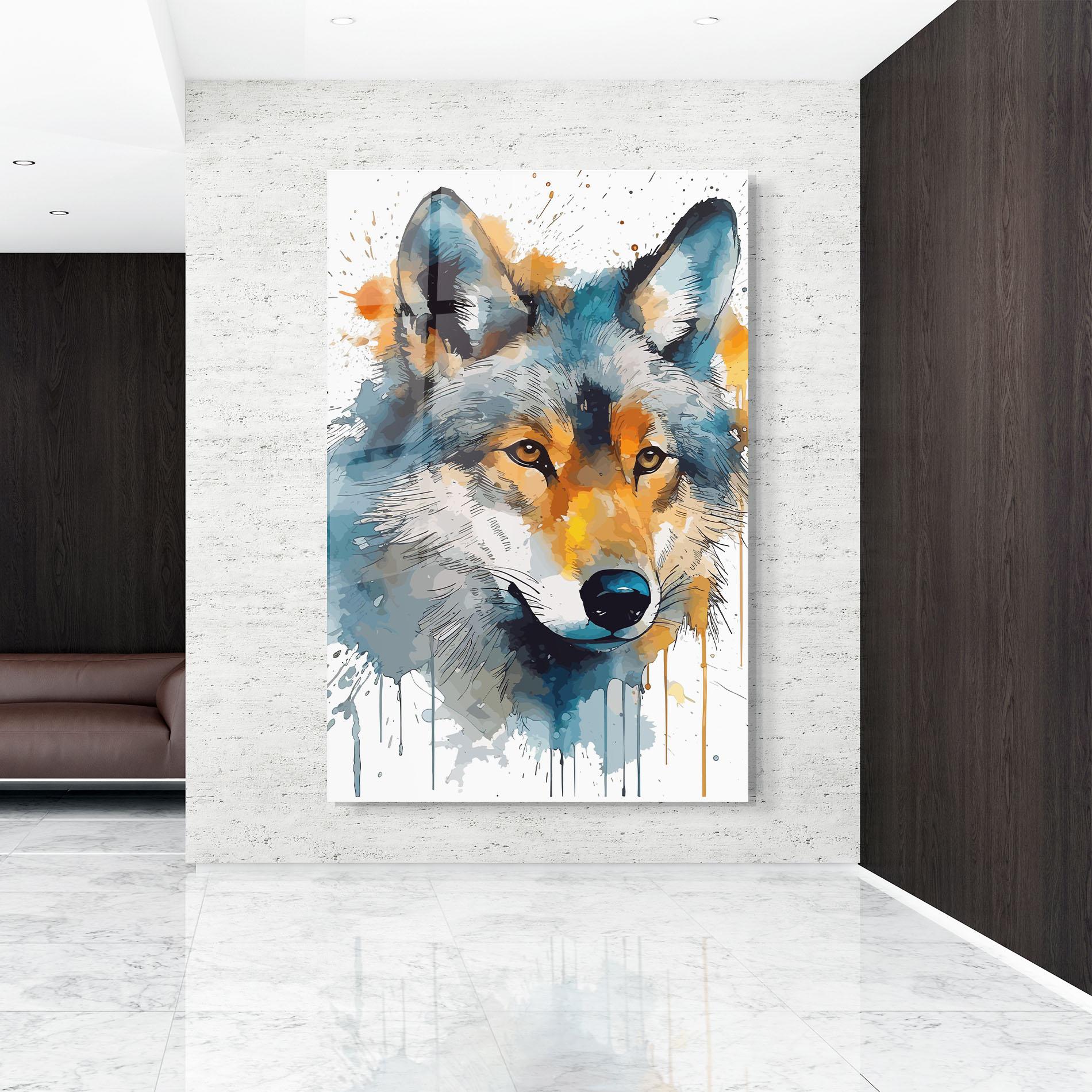Obraz na Szkle Orange Watercolor Wolf mockup 9