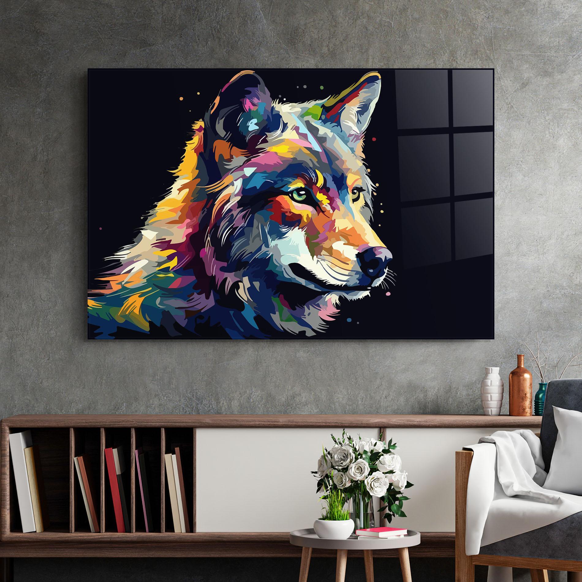 Obraz na Szkle Painted Wolf mockup 2