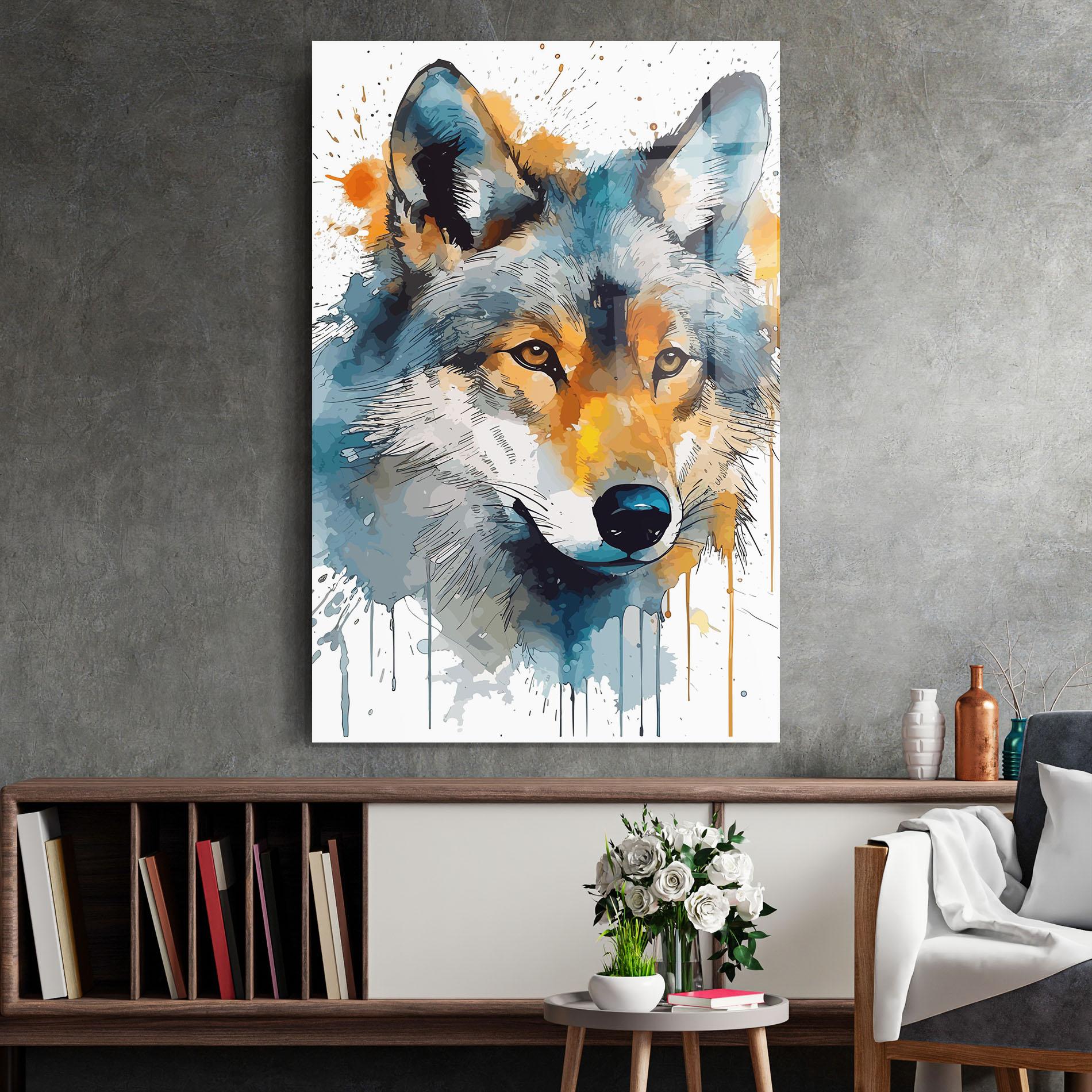 Obraz na Szkle Orange Watercolor Wolf mockup 2