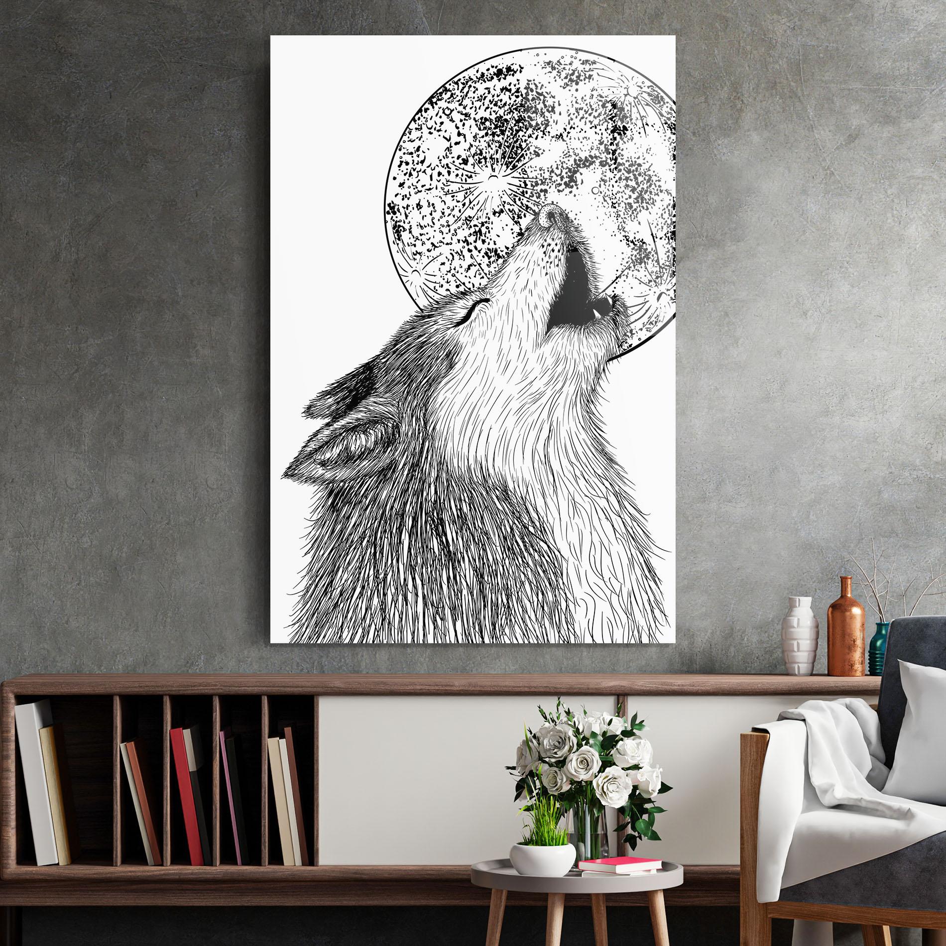 Obraz na Szkle Pretty Moon Wolf mockup 2