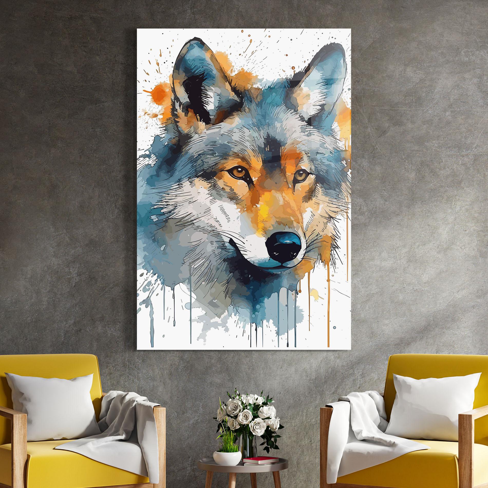 Obraz na Szkle Orange Watercolor Wolf mockup 4
