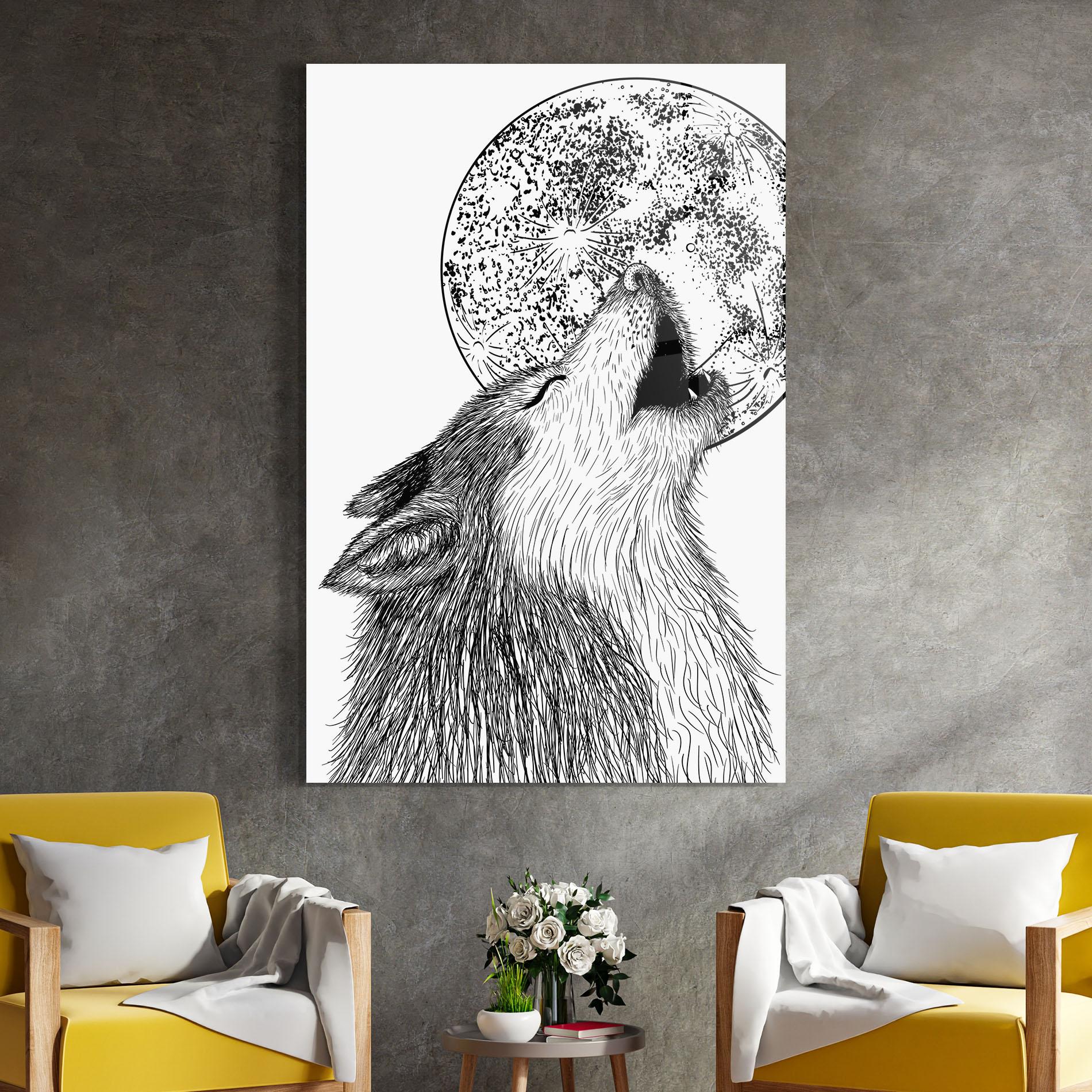 Obraz na Szkle Pretty Moon Wolf mockup 4