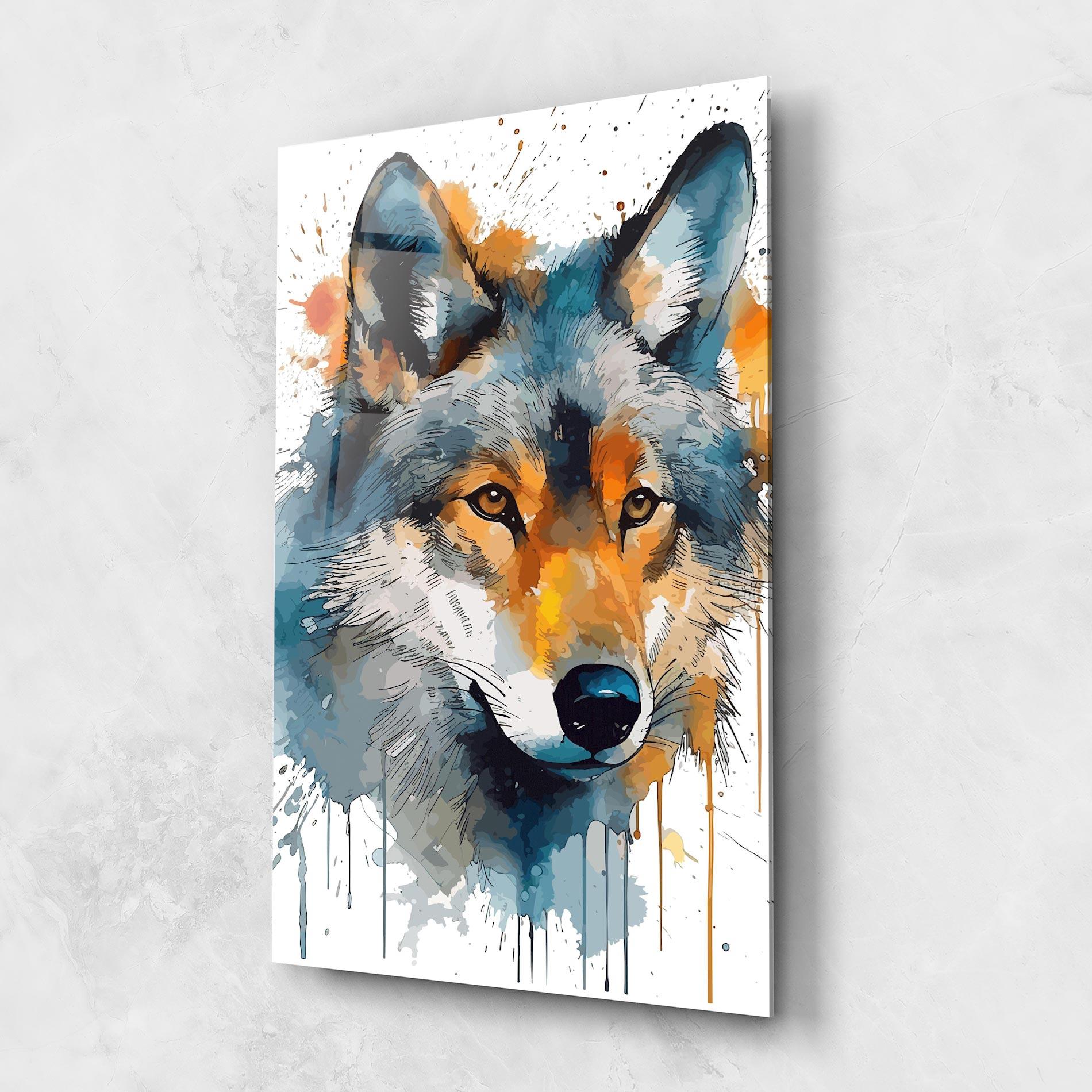 Obraz na Szkle Orange Watercolor Wolf mockup 1