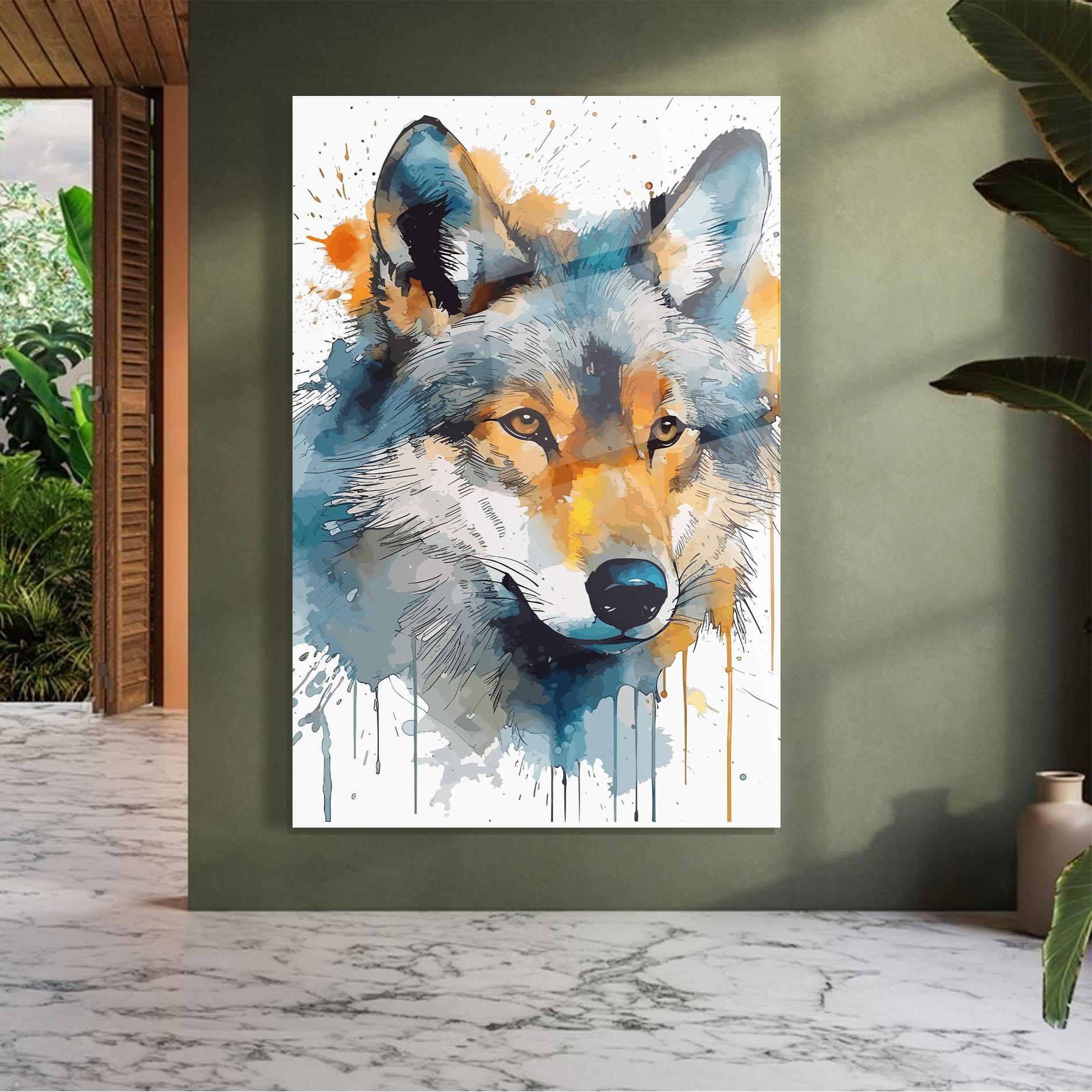 Obraz na Szkle Orange Watercolor Wolf mockup 7