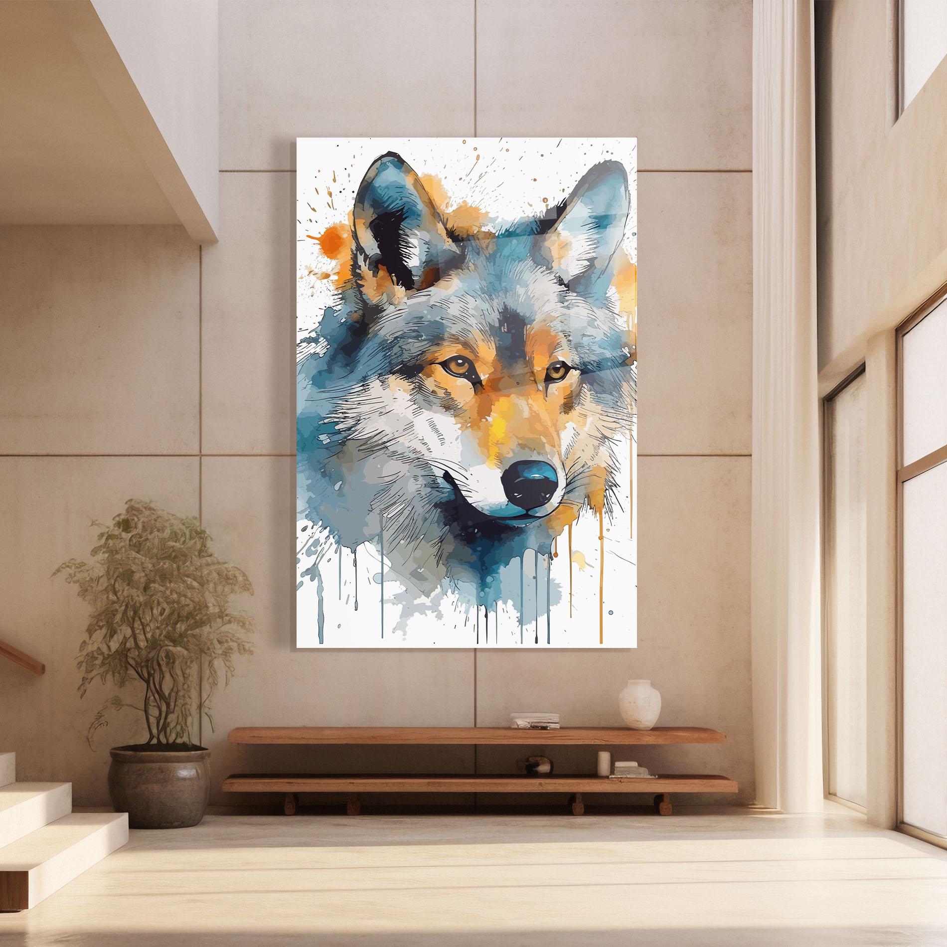 Obraz na Szkle Orange Watercolor Wolf mockup 8
