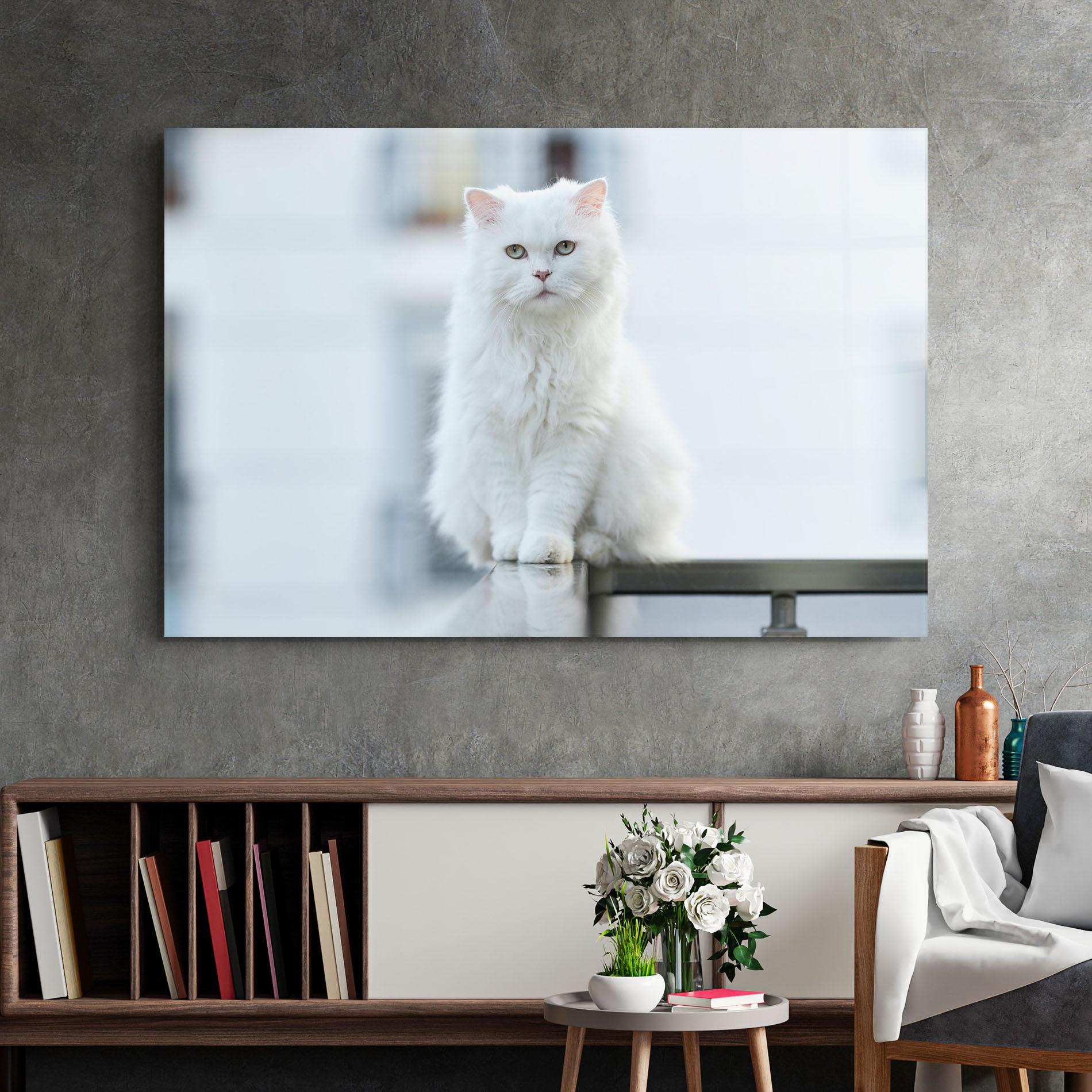 Obraz na Szkle Big White Cat mockup 2