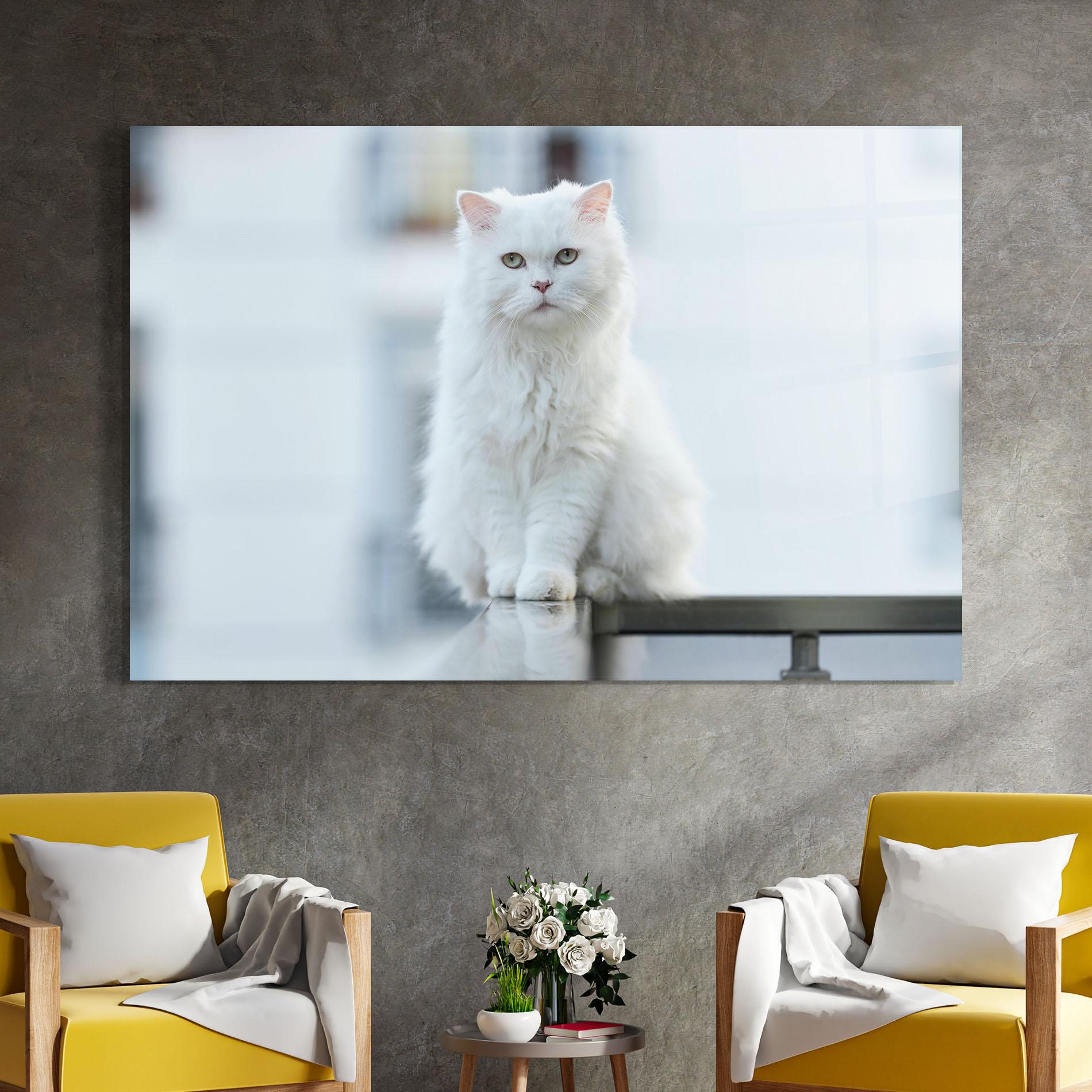 Obraz na Szkle Big White Cat mockup 4