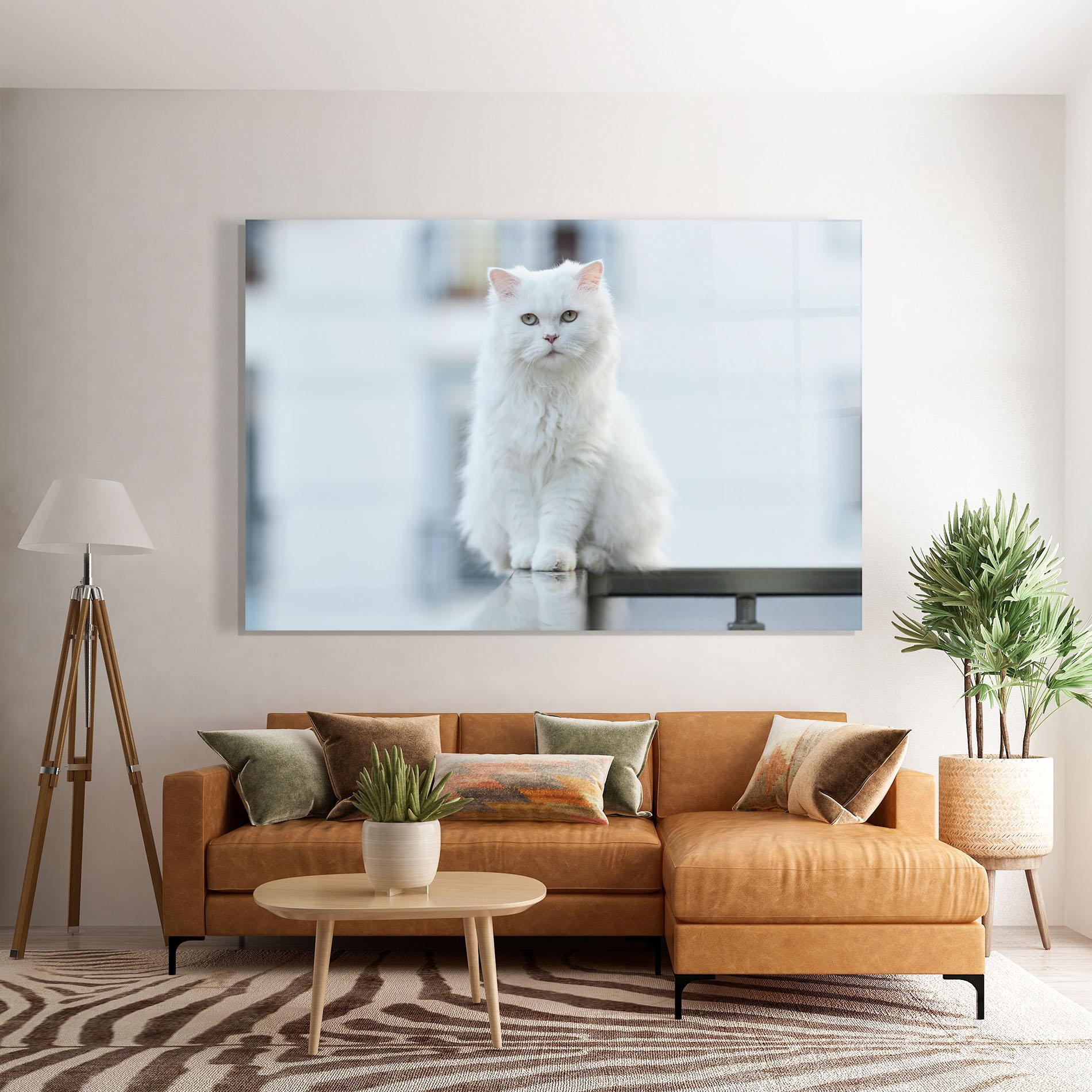 Obraz na Szkle Big White Cat mockup 7