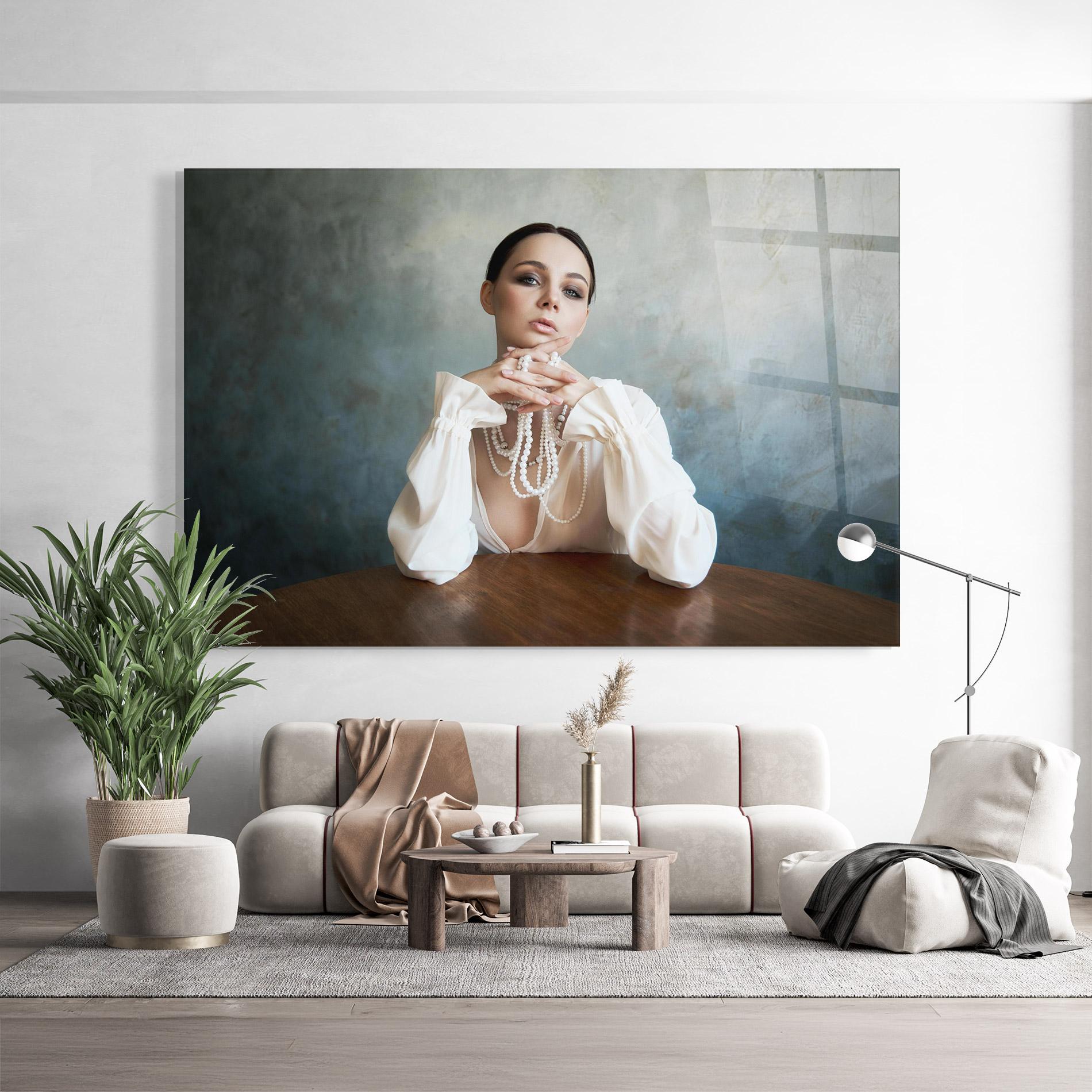 Obraz na Szkle Girl White Pearls mockup 9