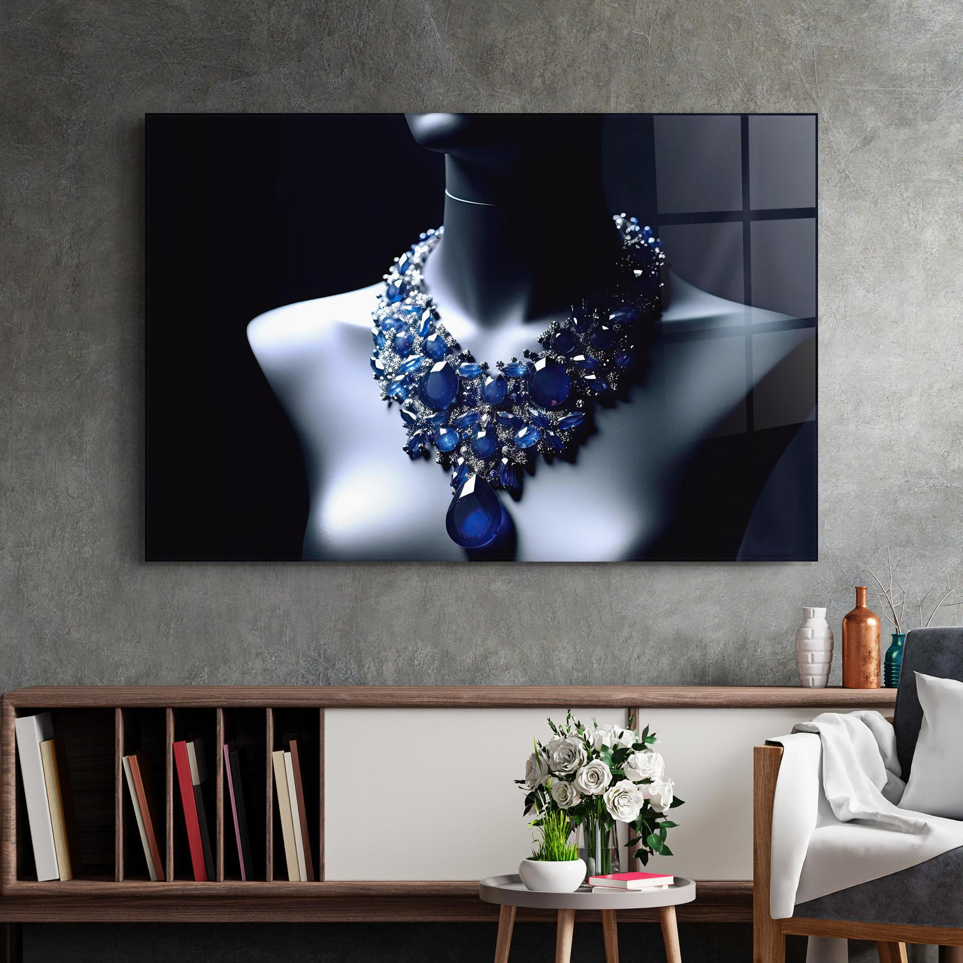 Obraz na Szkle Blue Diamonds Necklace mockup 2