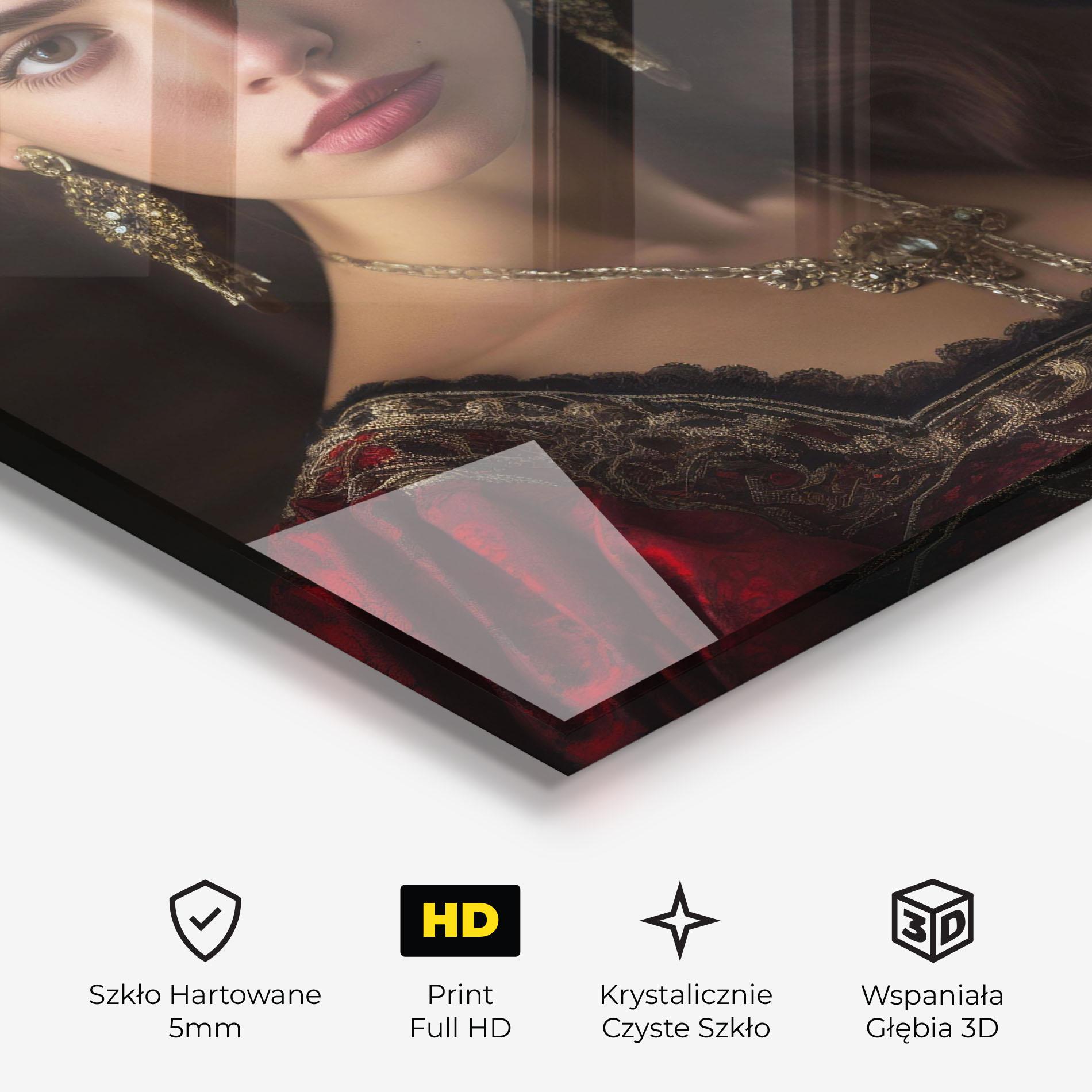 Obraz na Szkle Gold Jewelry Red Dress mockup 3