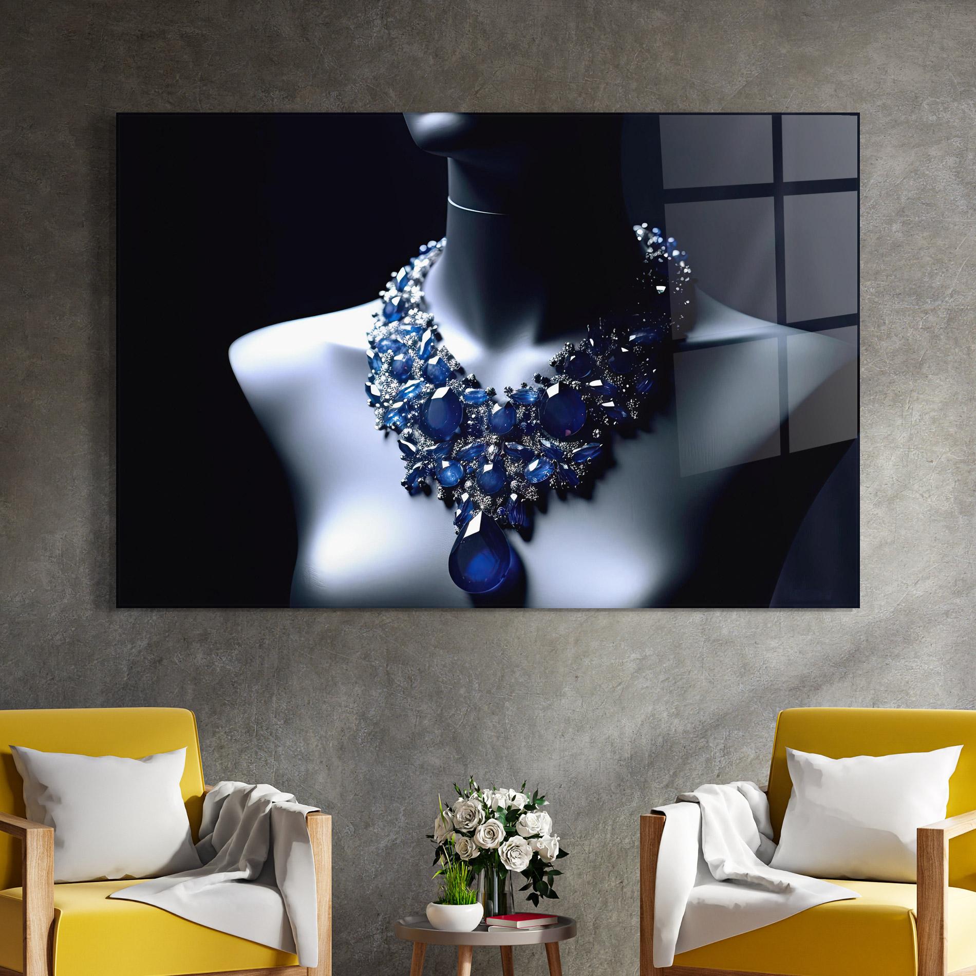 Obraz na Szkle Blue Diamonds Necklace mockup 4
