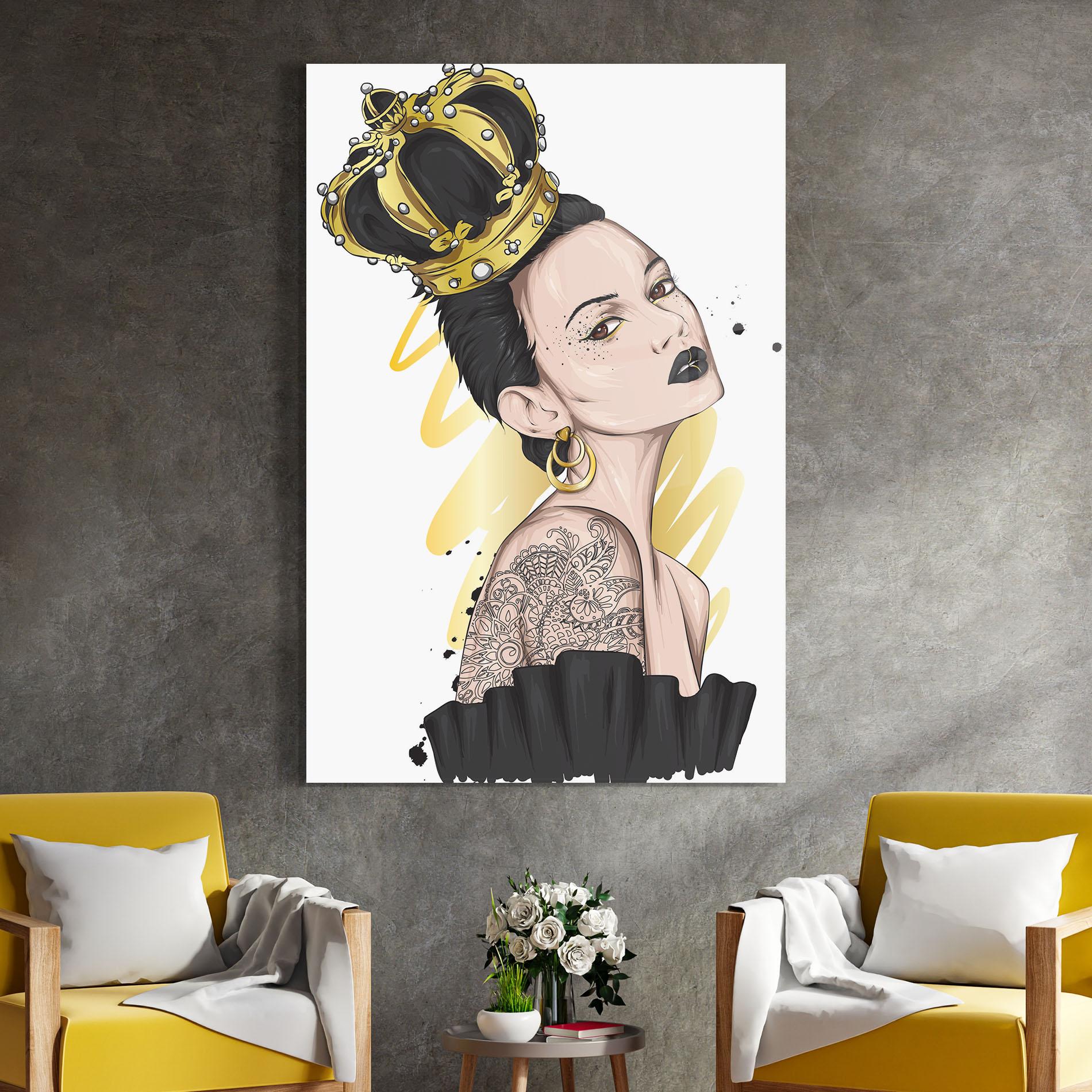 Obraz na Szkle Black Hair Crown mockup 4