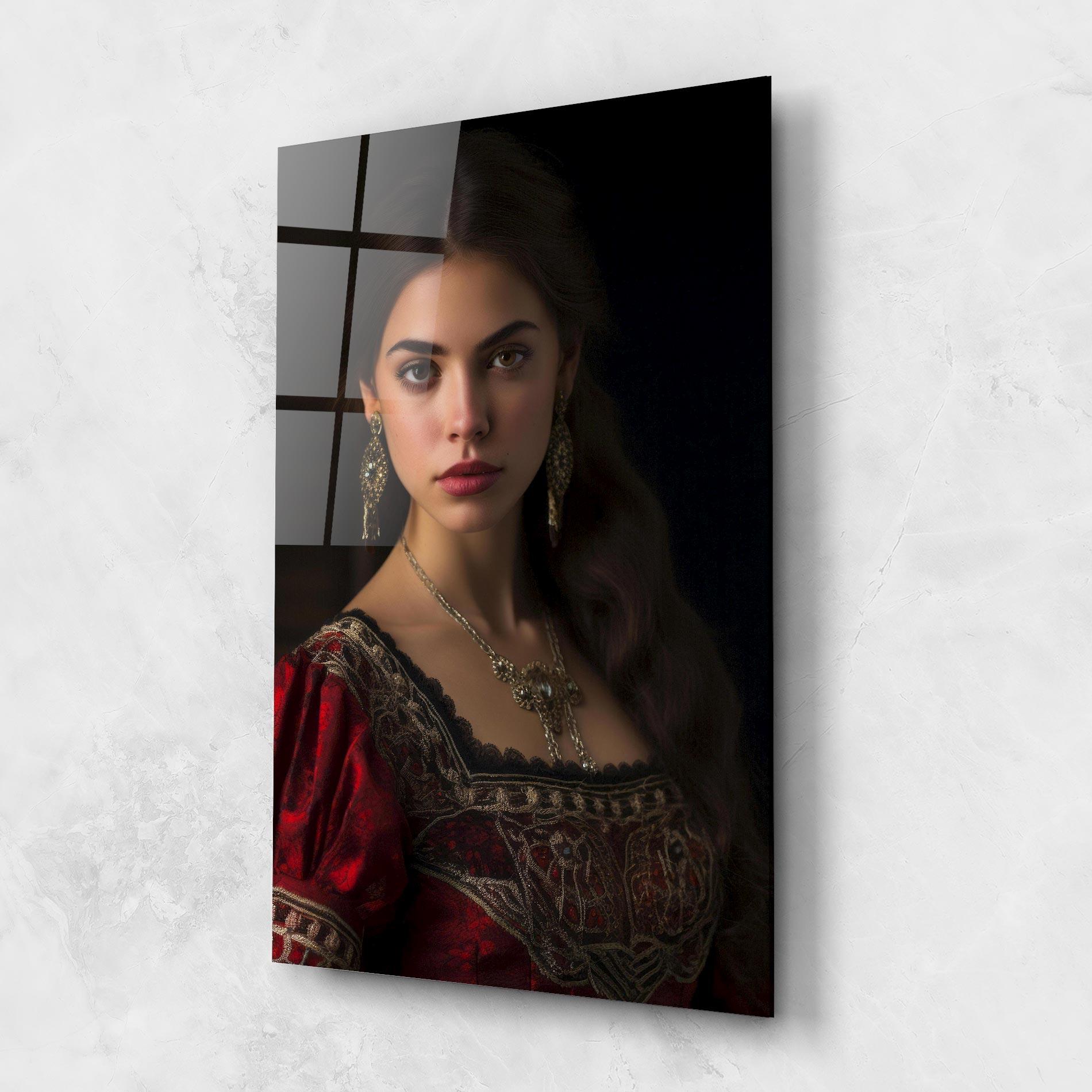 Obraz na Szkle Gold Jewelry Red Dress mockup 1