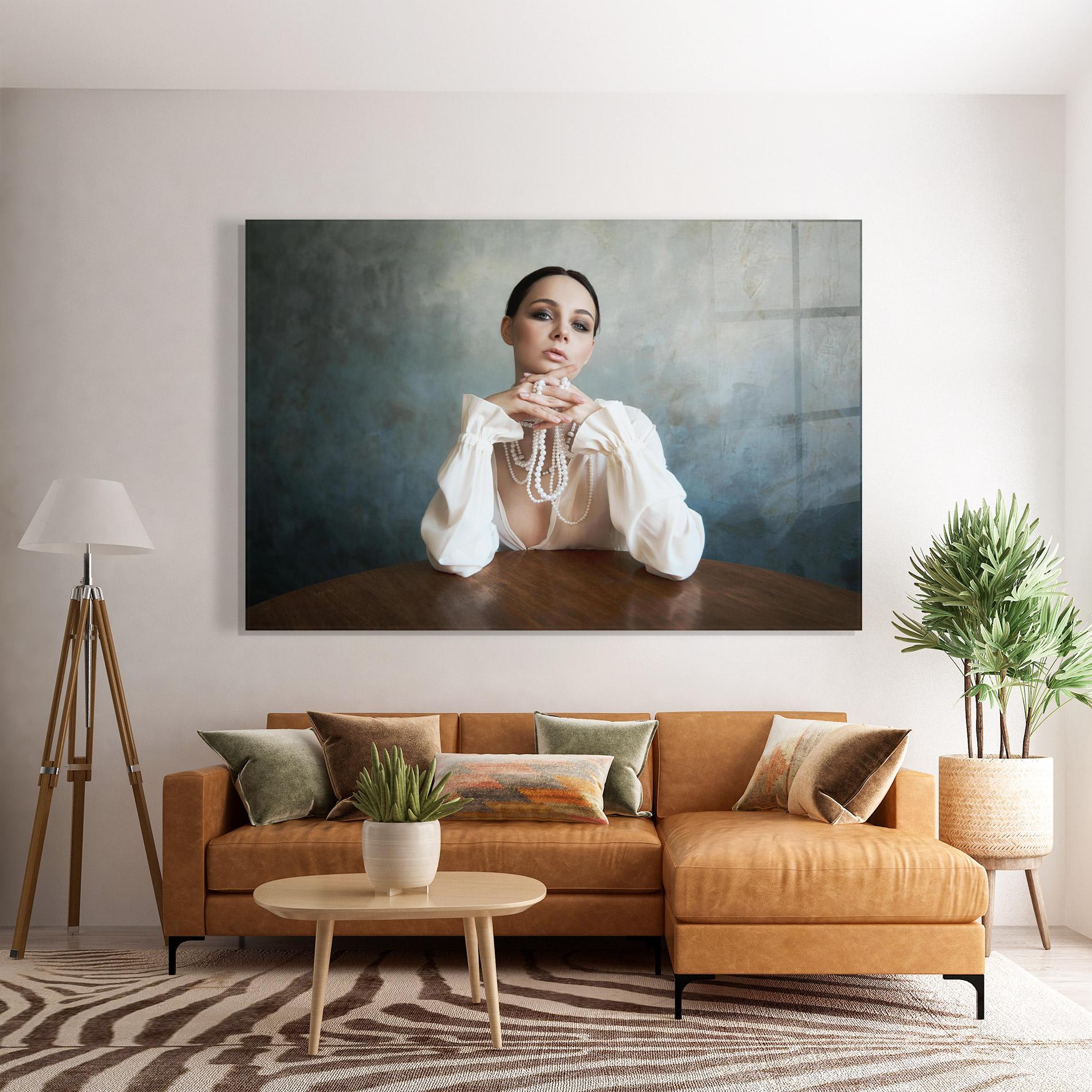 Obraz na Szkle Girl White Pearls mockup 7