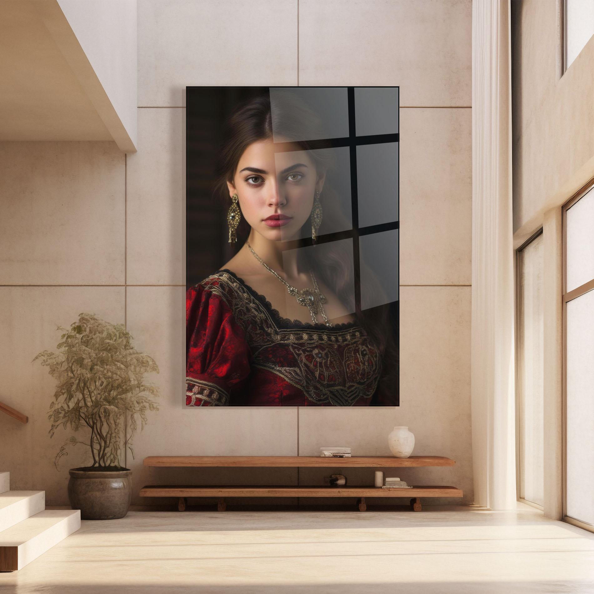 Obraz na Szkle Gold Jewelry Red Dress mockup 8