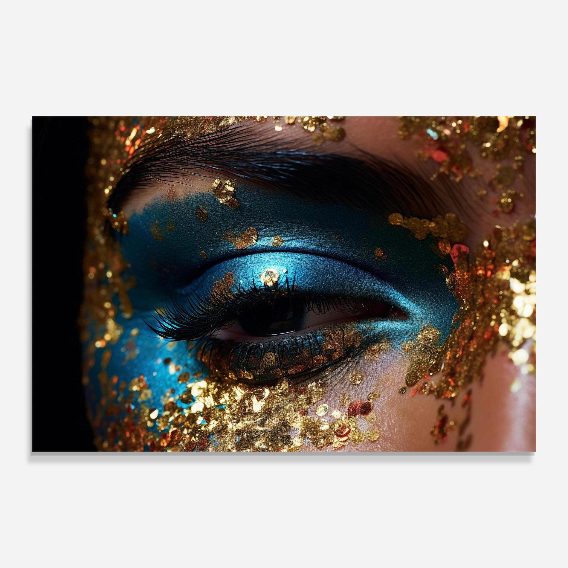 Obraz na Szkle Blue Gold Glitter mockup 0