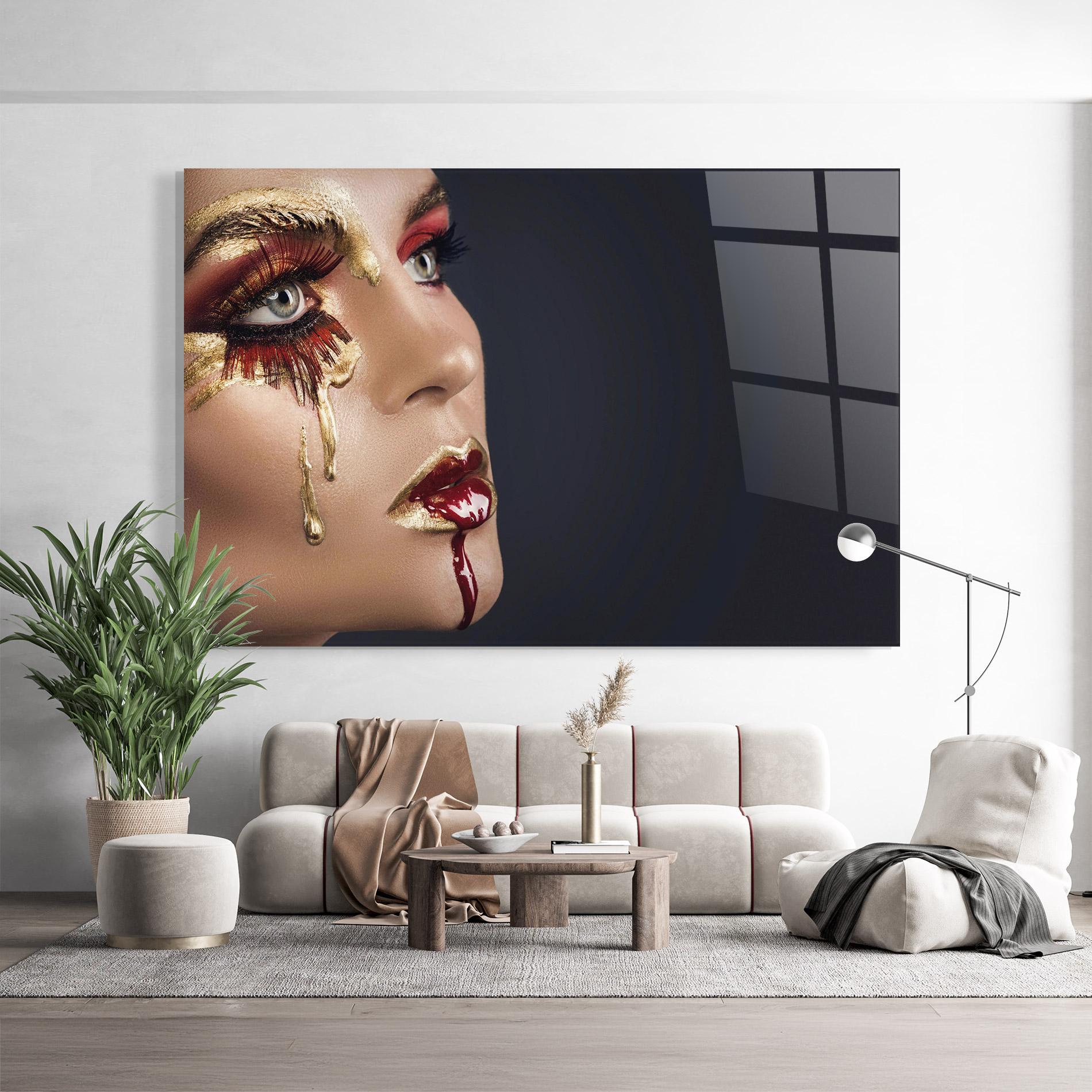 Obraz na Szkle Gold Bloody Lips Makeup mockup 9