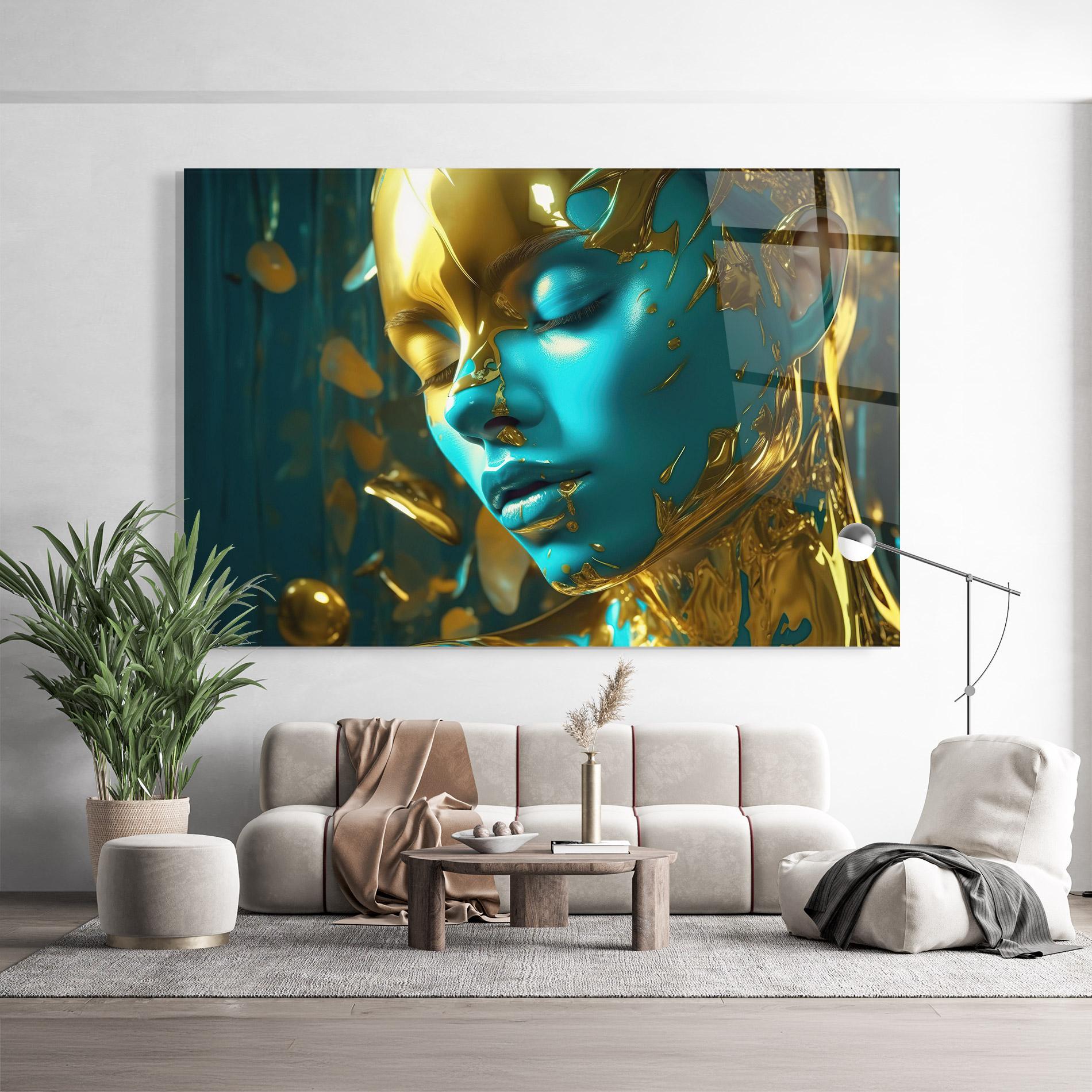 Obraz na Szkle Golden Blue Makeup mockup 9