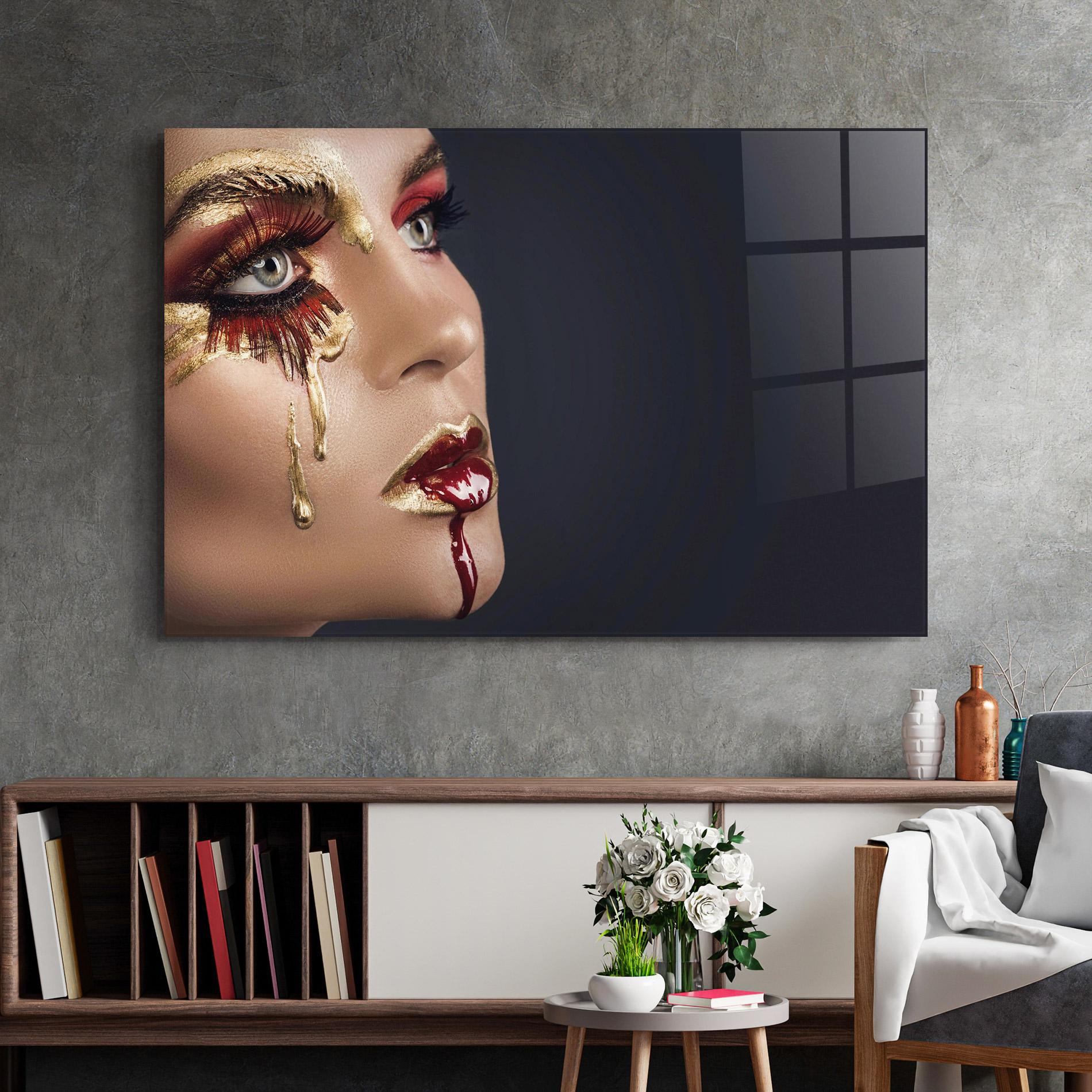 Obraz na Szkle Gold Bloody Lips Makeup mockup 2