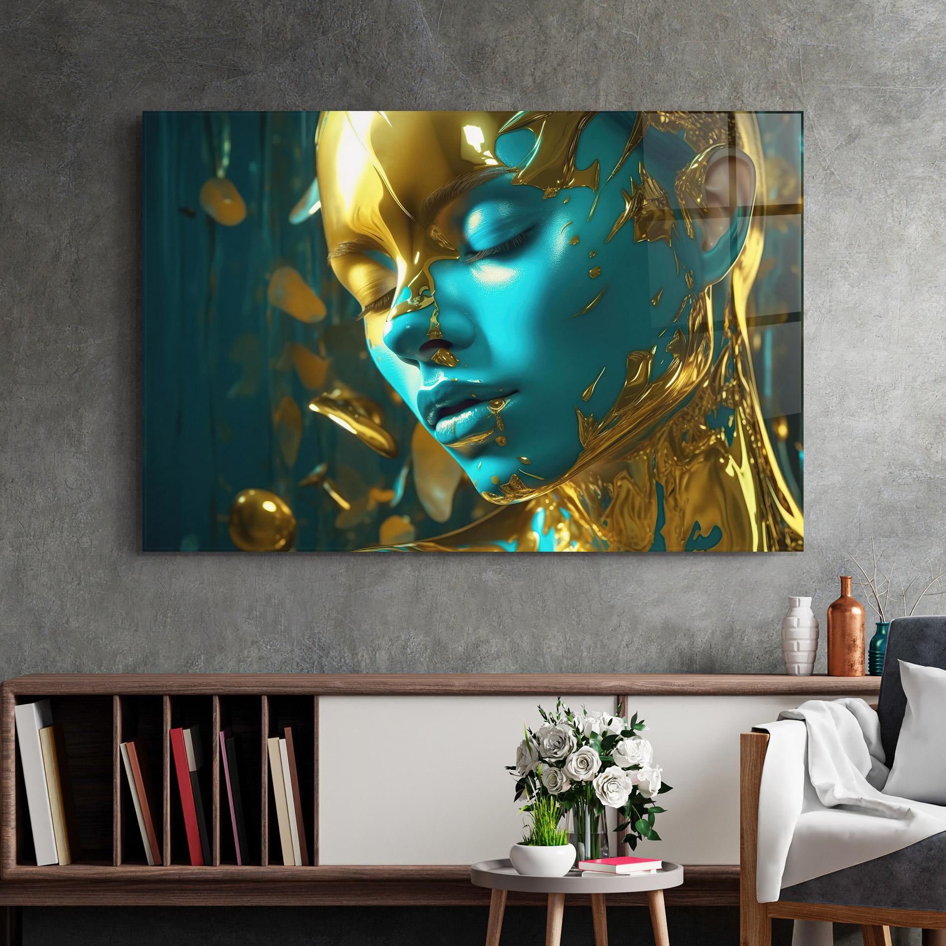 Obraz na Szkle Golden Blue Makeup mockup 2