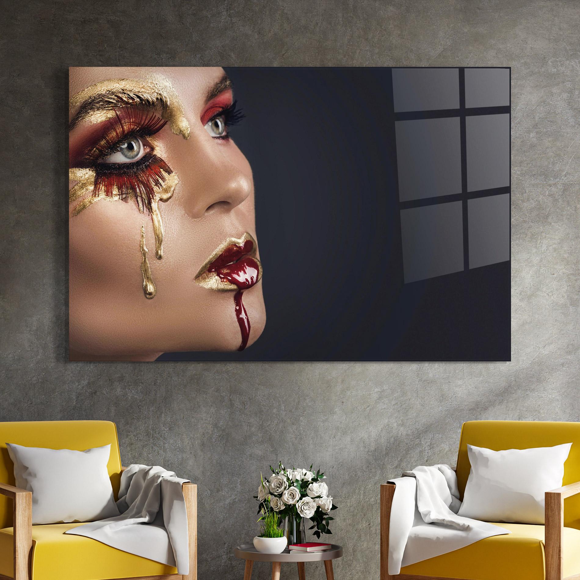 Obraz na Szkle Gold Bloody Lips Makeup mockup 4