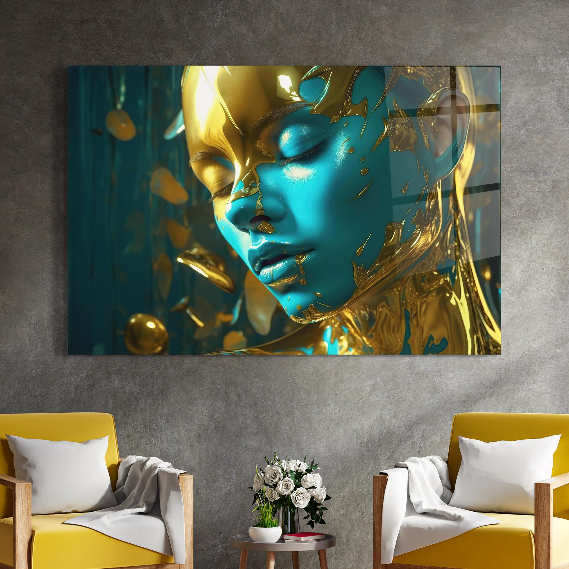 Obraz na Szkle Golden Blue Makeup mockup 4