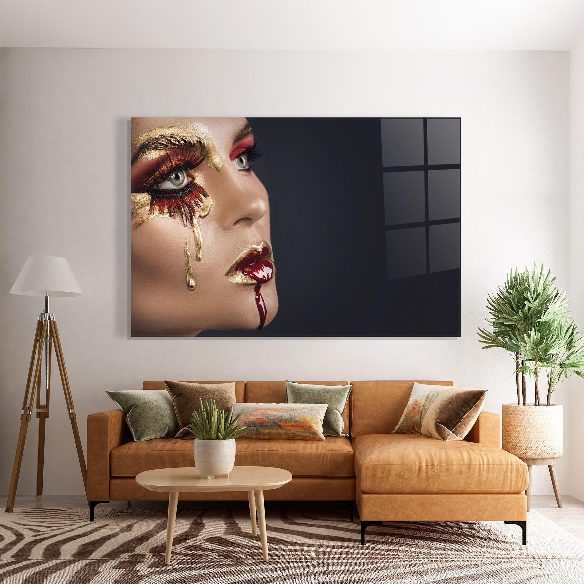 Obraz na Szkle Gold Bloody Lips Makeup mockup 7