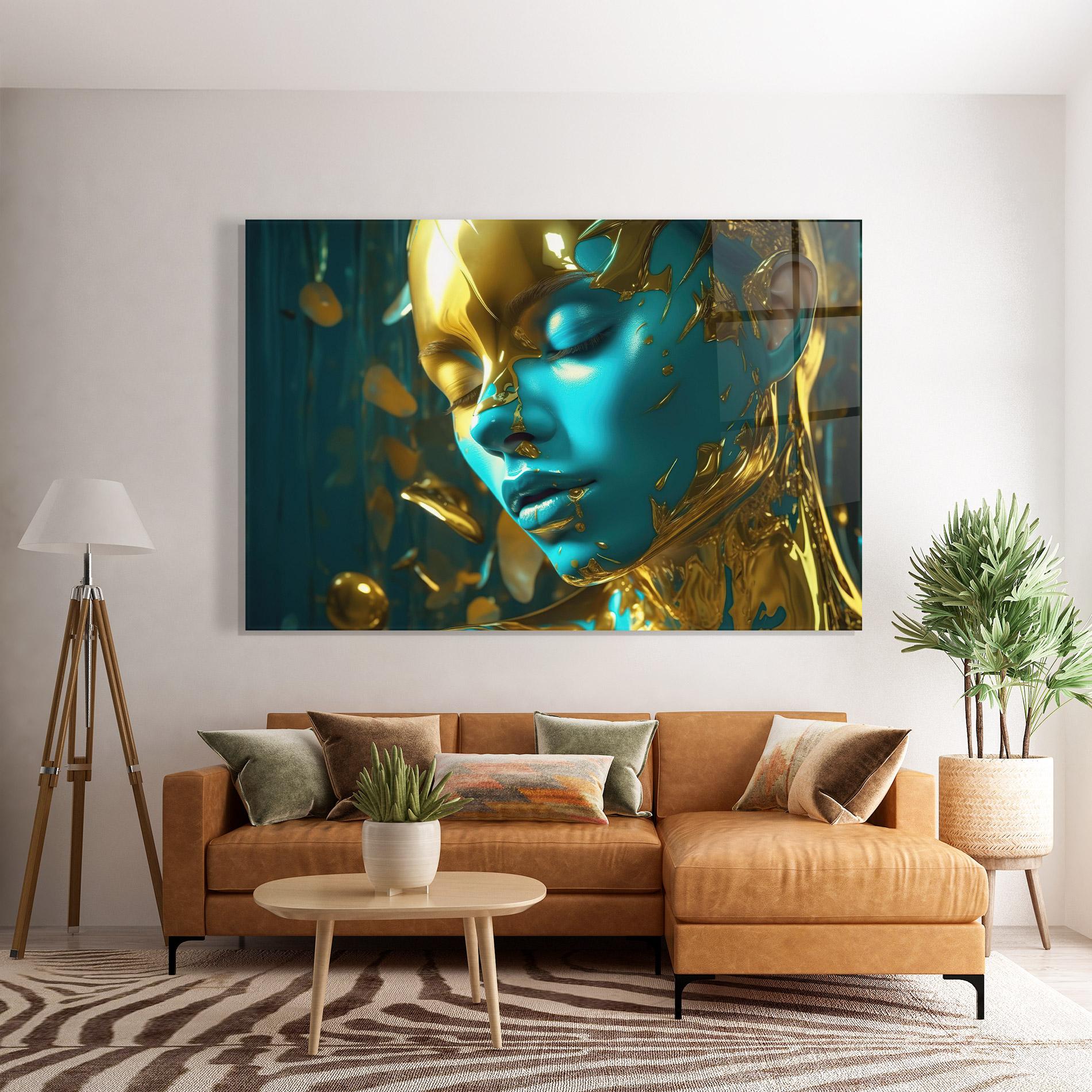 Obraz na Szkle Golden Blue Makeup mockup 7