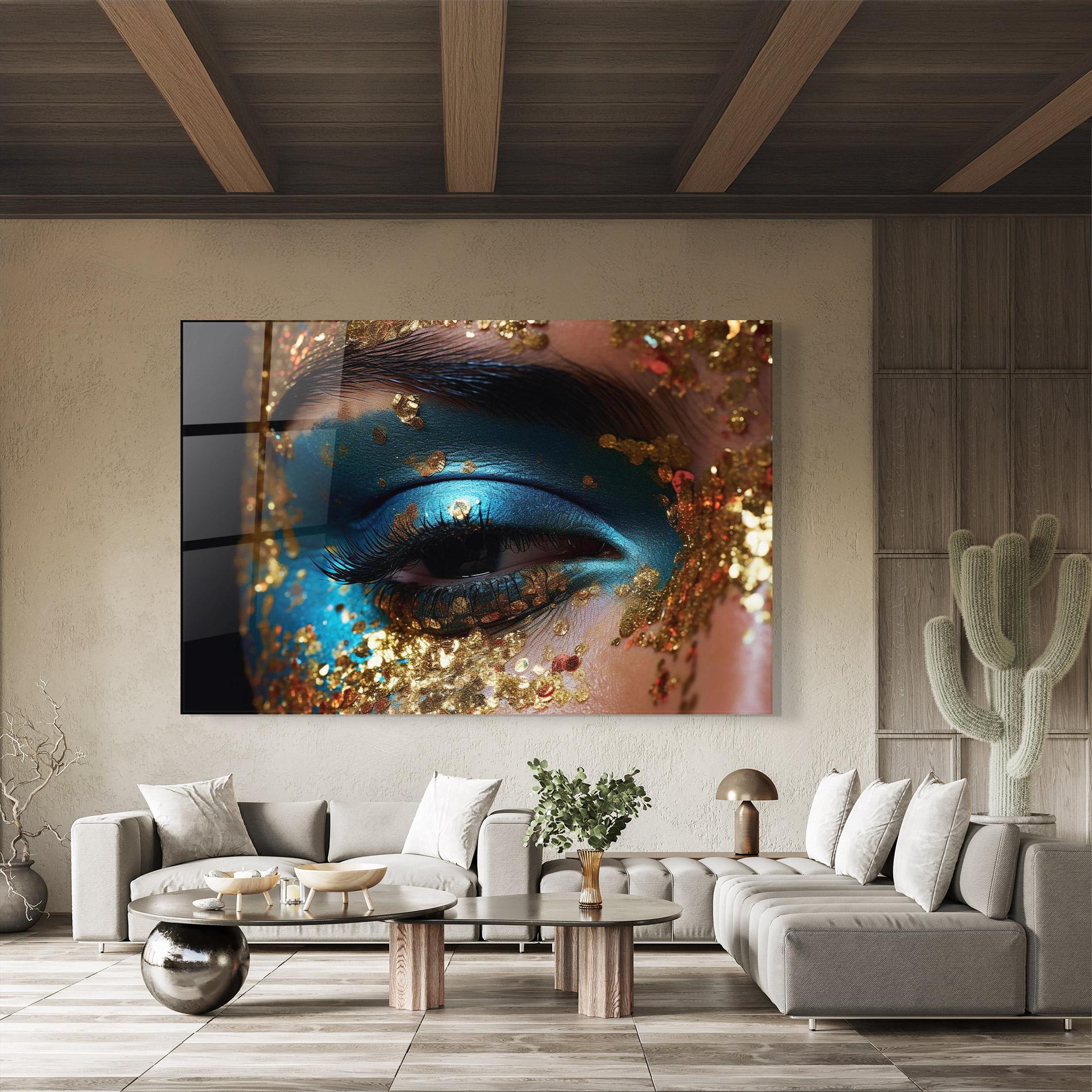 Obraz na Szkle Blue Gold Glitter mockup 8