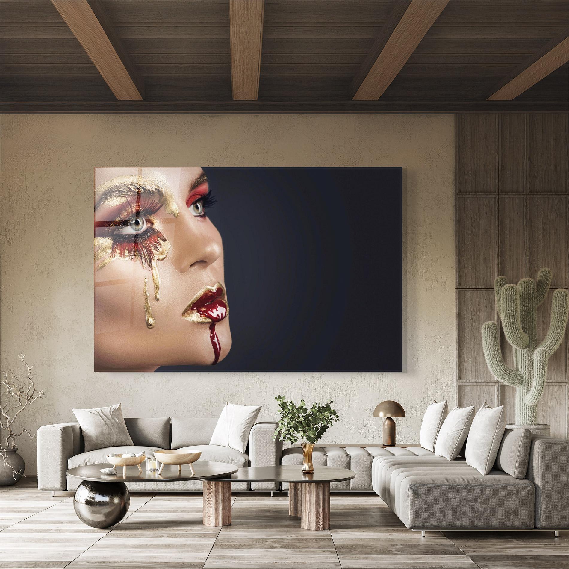 Obraz na Szkle Gold Bloody Lips Makeup mockup 8