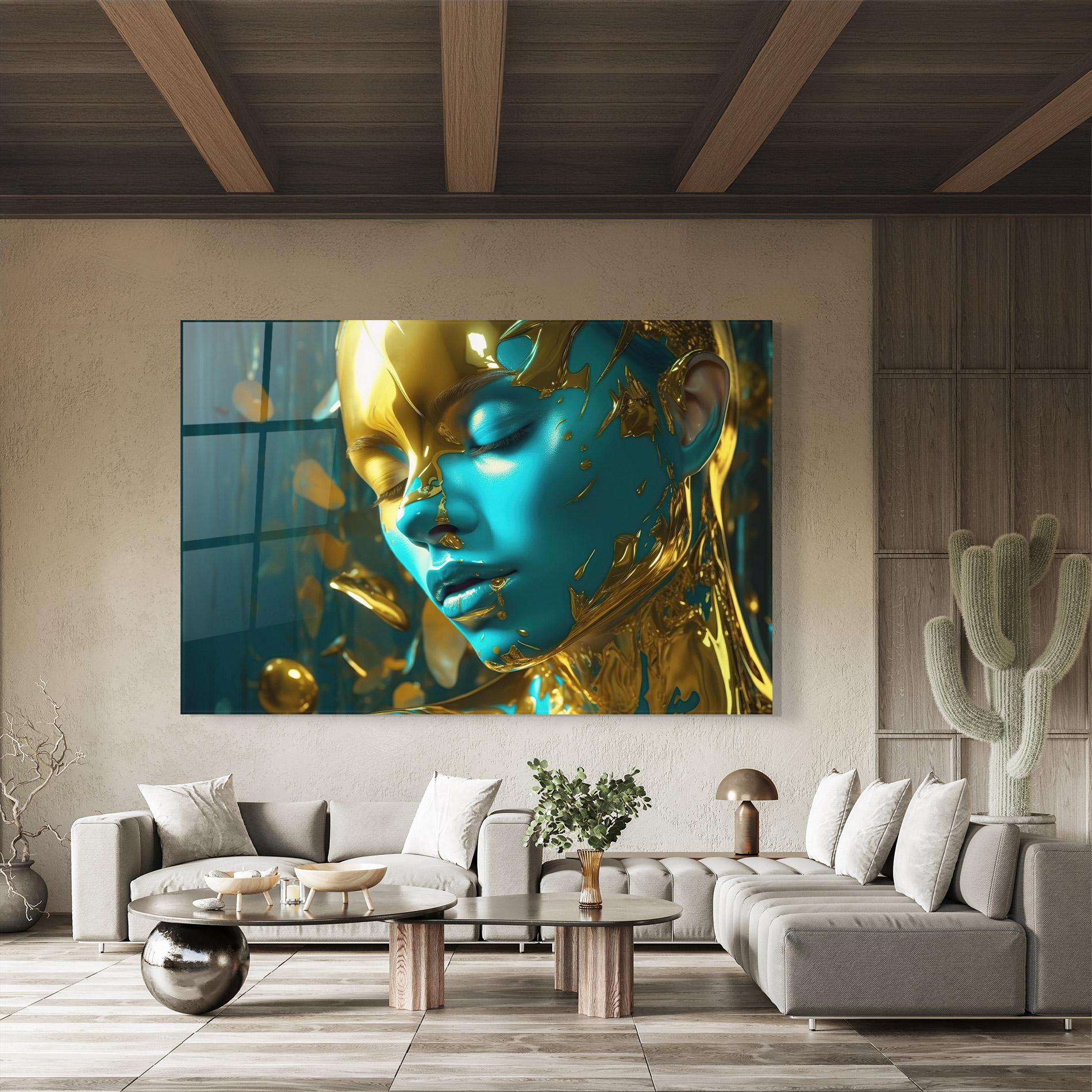 Obraz na Szkle Golden Blue Makeup mockup 8