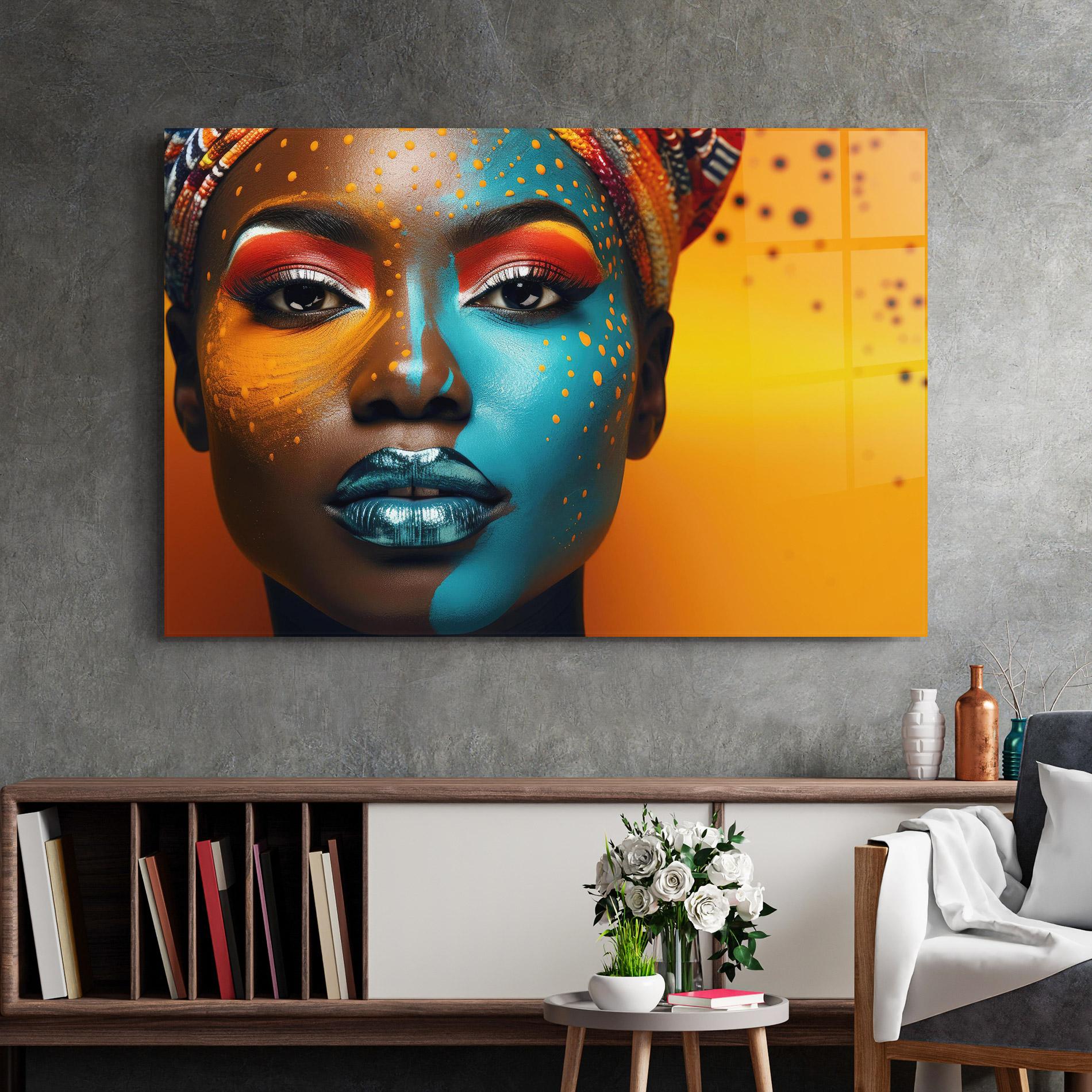 Obraz na Szkle Blue Brown Skin Woman mockup 2