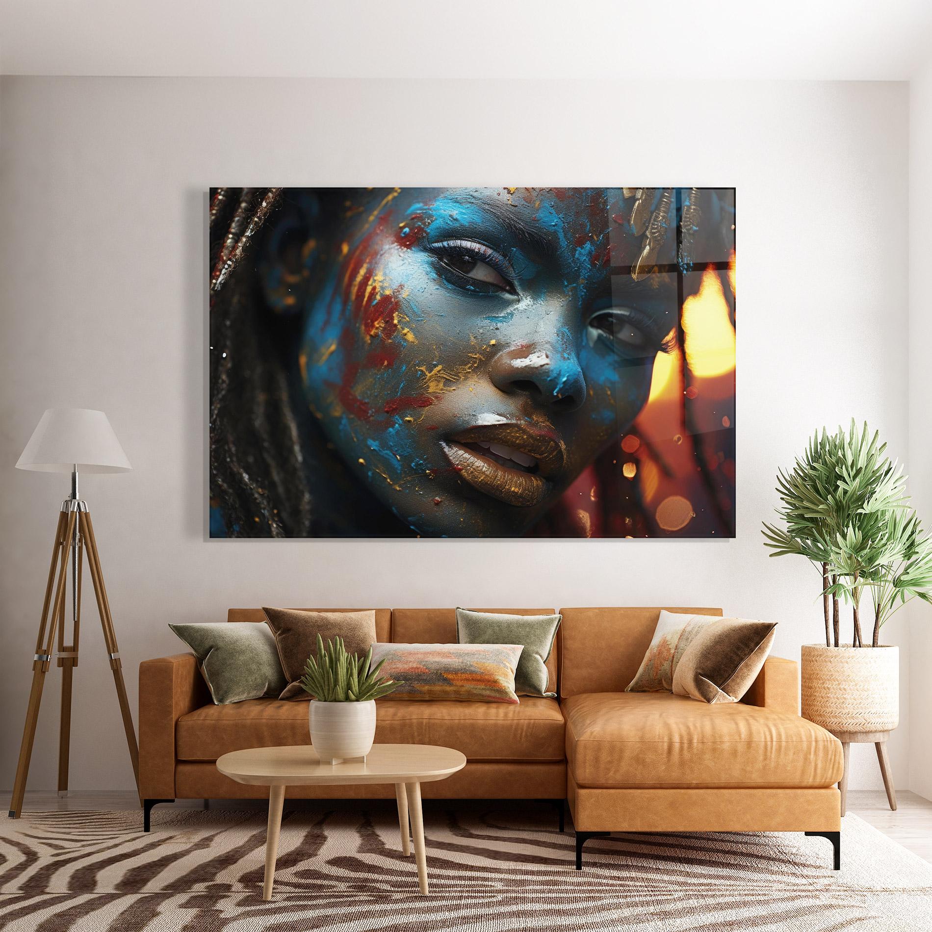 Obraz na Szkle Blue Paint Woman mockup 7