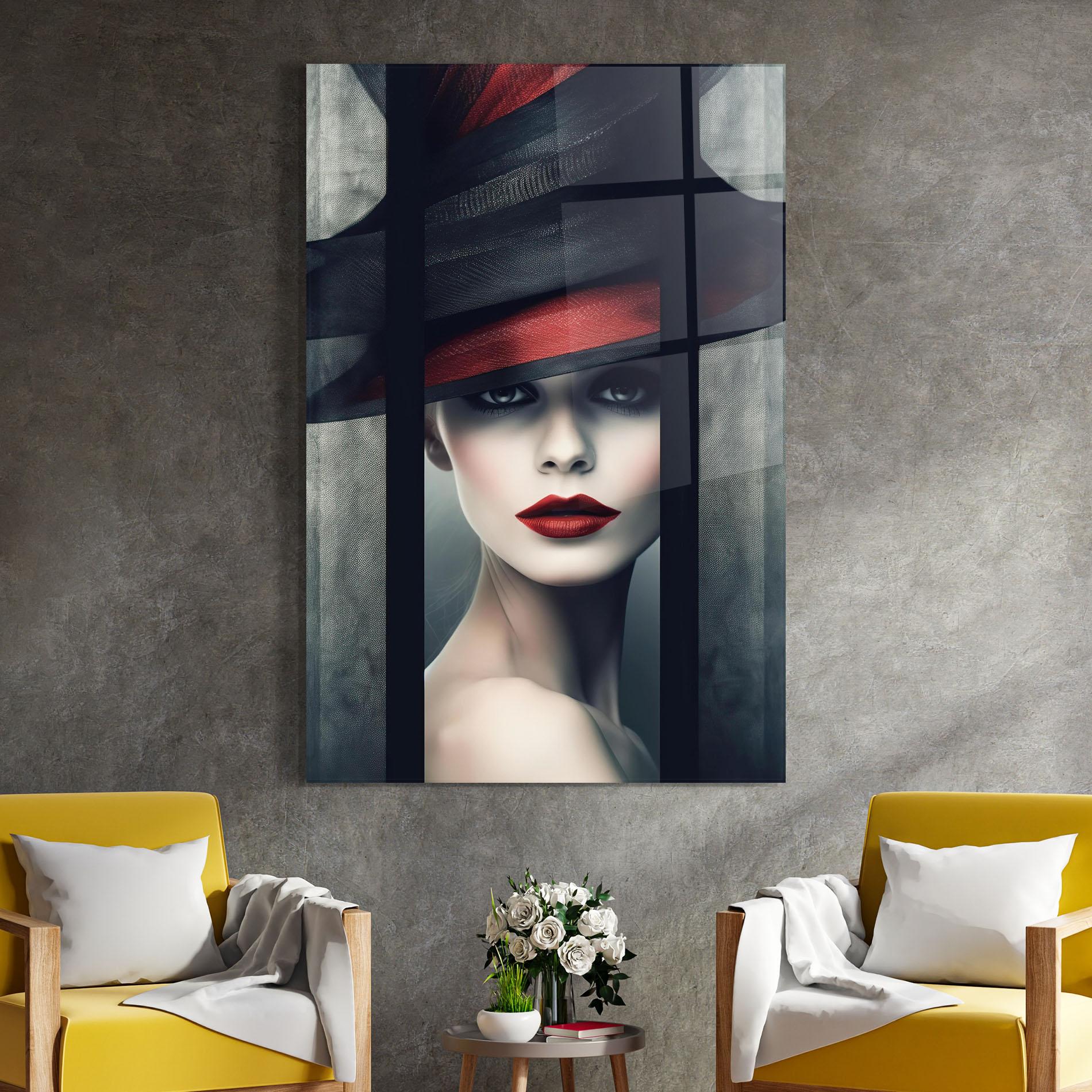 Obraz na Szkle Big Red Black Hat mockup 4