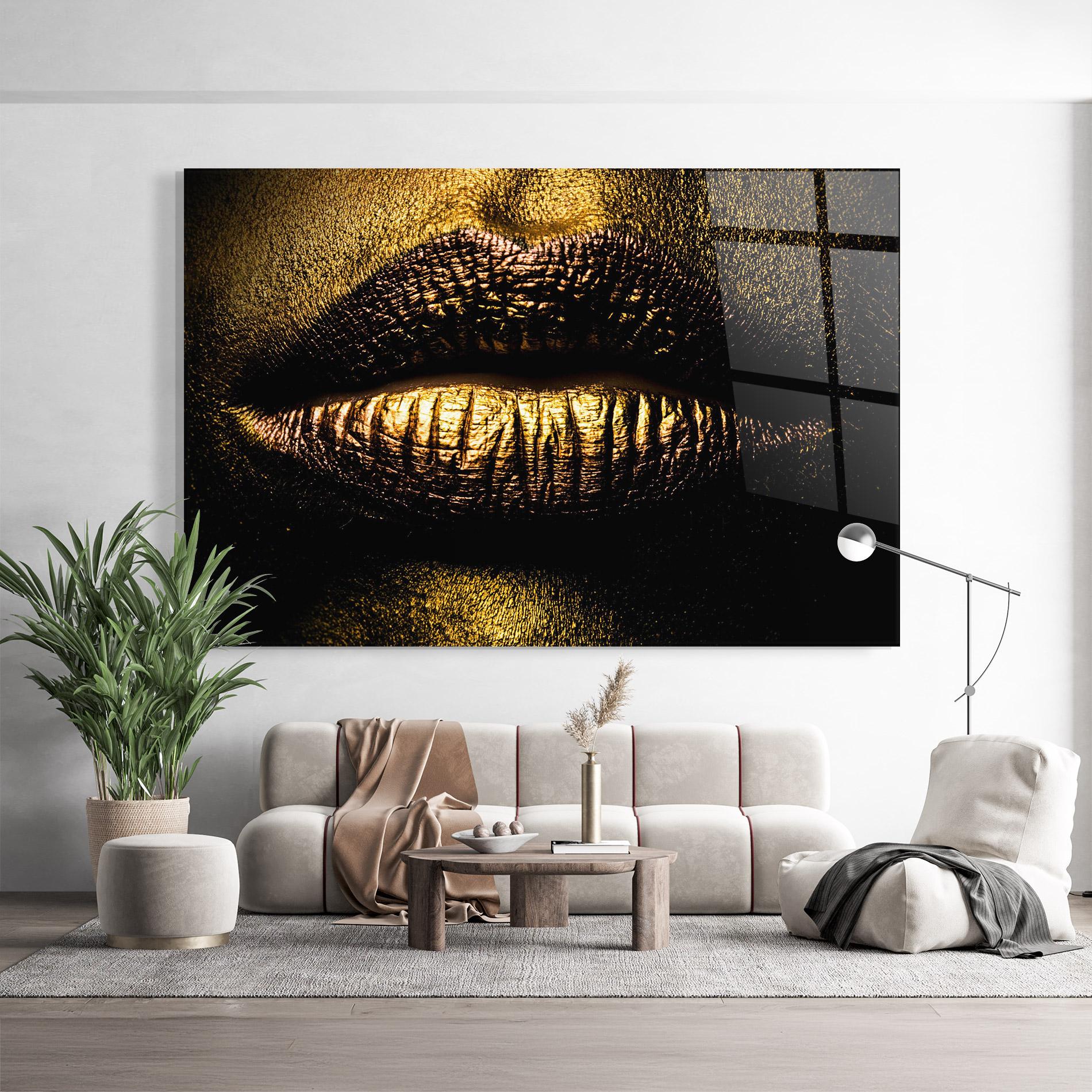 Obraz na Szkle Gold Metal Lips mockup 9