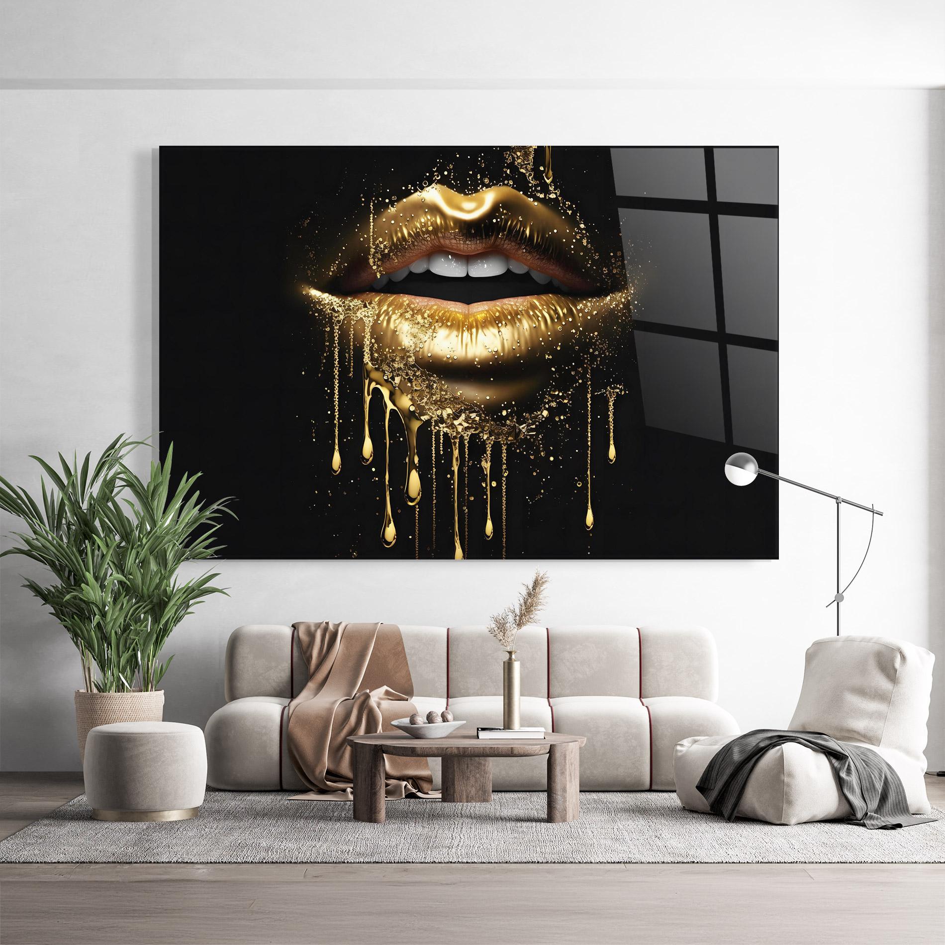 Obraz na Szkle Golden Luxury Lips mockup 9