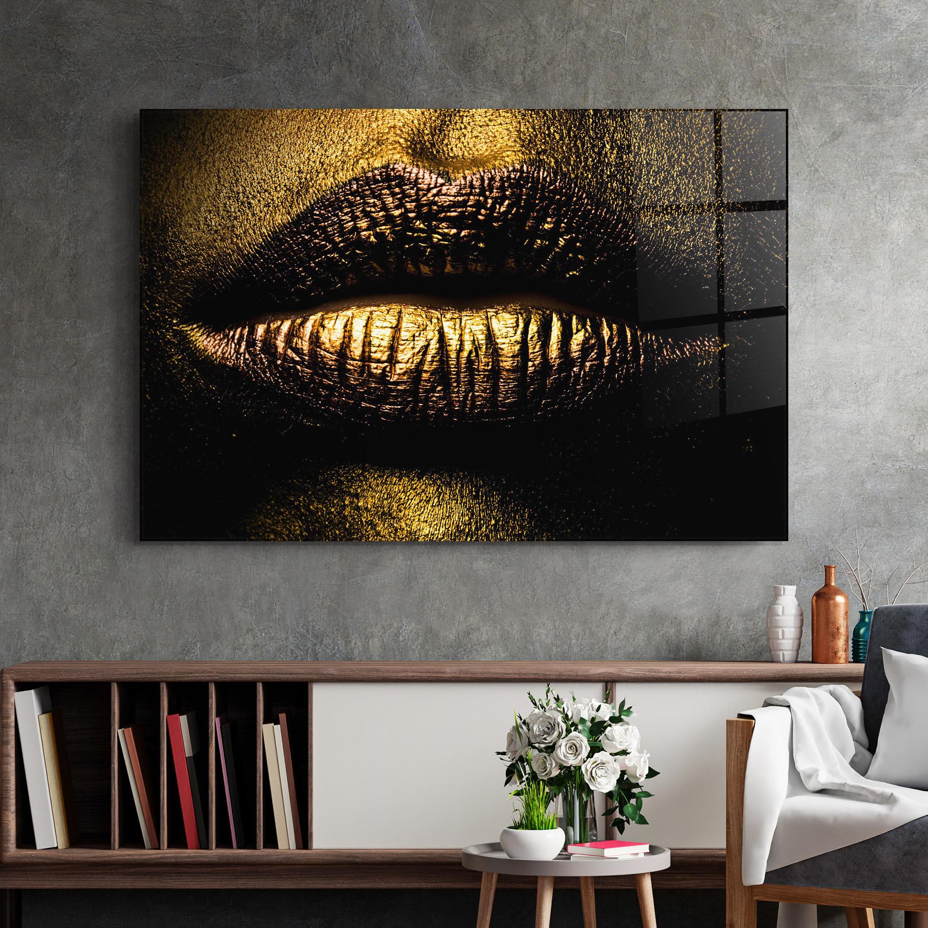 Obraz na Szkle Gold Metal Lips mockup 2