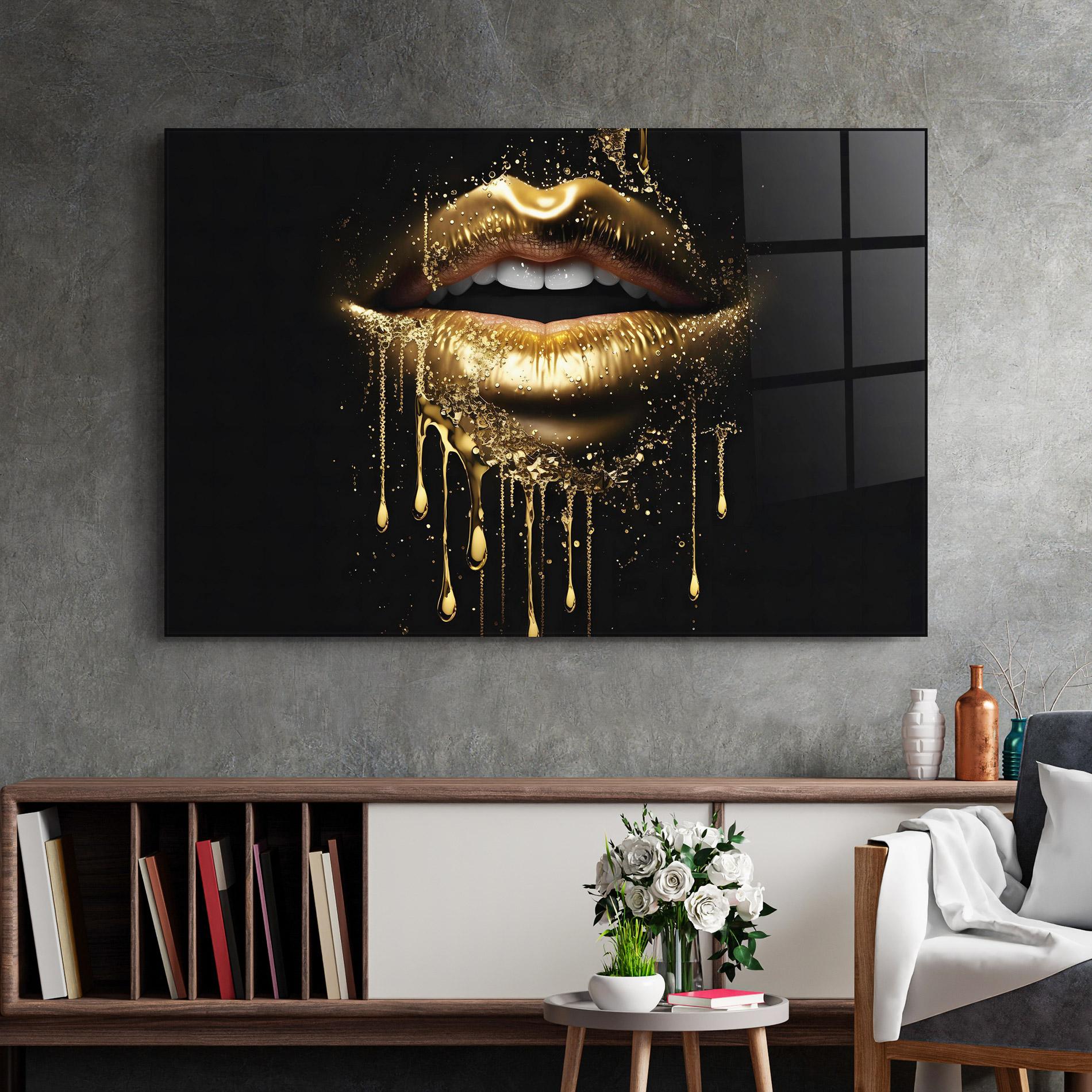 Obraz na Szkle Golden Luxury Lips mockup 2